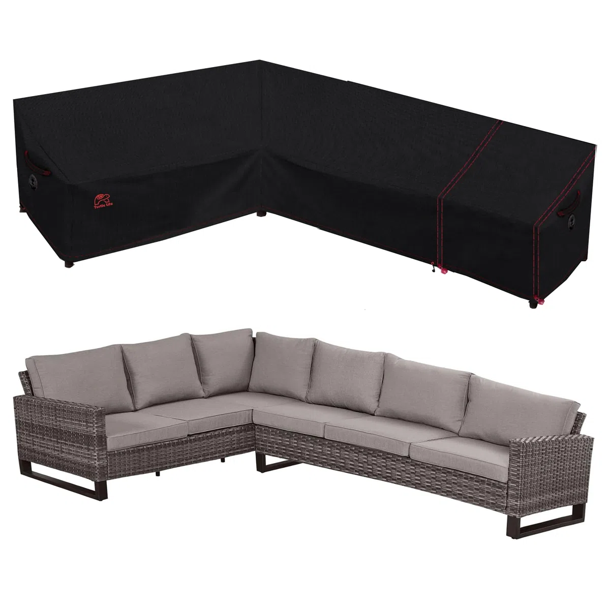Turtle Life Funda para Sofá de Jardín en Forma de L, Impermeable, para Esquina, Color Negro, 228 cm + 300 cm (Derecha), TEVO-LSOFA-90120