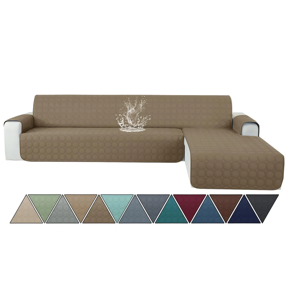 Ystyle Fundas para Sofa Chaise Longue 3 Plazas Impermeable, Fundas Sofa Chaise Longue Izquierda/Derecha Universal Reversible, Protector de Muebles Antideslizante y Antimanchas, Café Claro