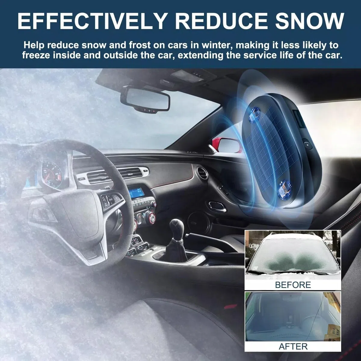Eliminación de nieve electromagnética: accionamiento solar mejorado, interferencia molecular electromagnética solar, removedor de nieve y nieve, dispositivo anticongelante para coche (2 piezas)
