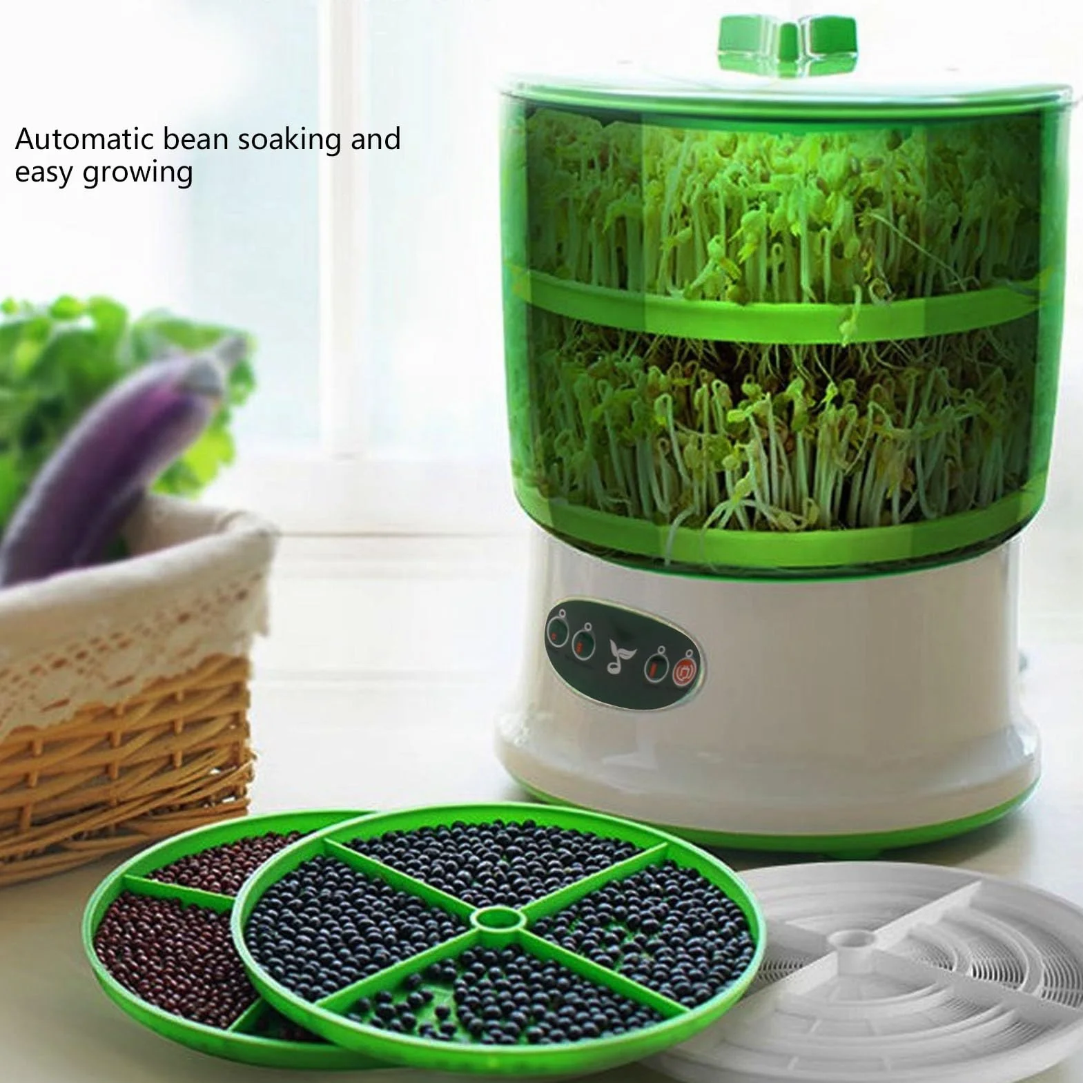 Máquina de Germinación de Brotes, Máquina de Germinación de Soja Automática Fácil de Operar de 2 Capas 8W para Hacer Yogur (Enchufe UE 220V)
