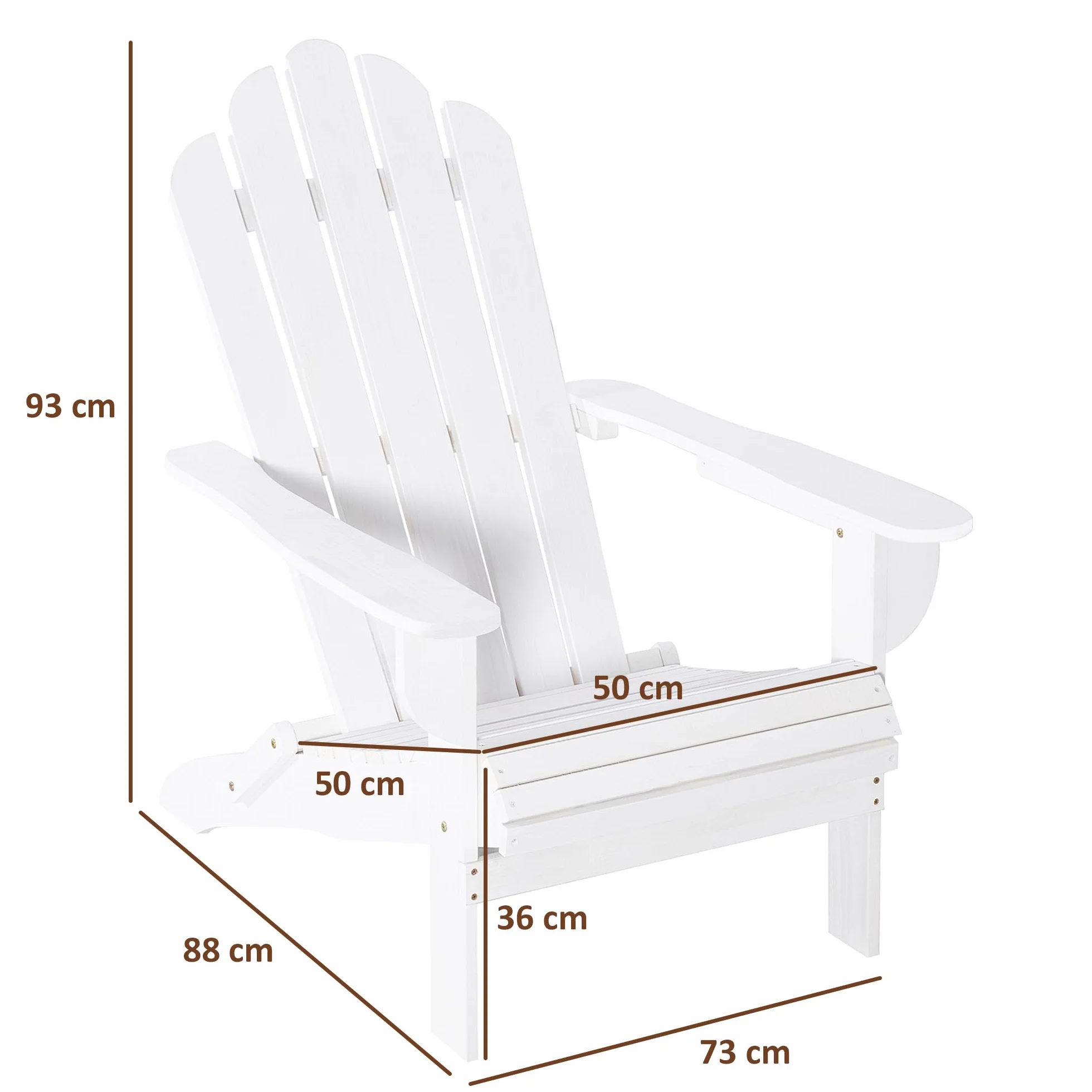 Outsunny Silla Adirondack de Madera Plegable Silla de Jardín con Respaldo Alto y Reposabrazos para Balcón Terraza Exterior Carga MAX. 113 kg 73x88x93 cm Blanco