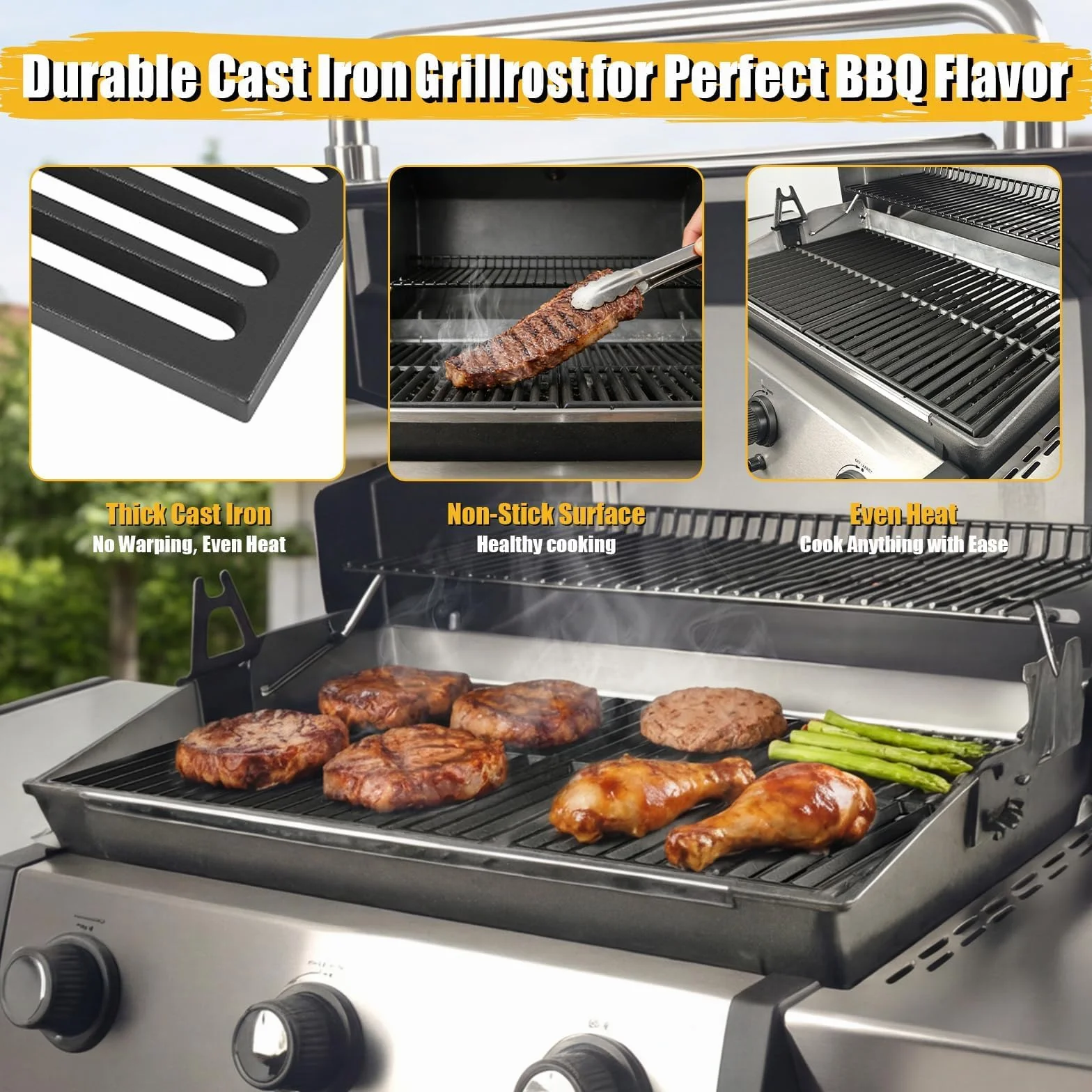 GFTIME Parrilla de hierro fundido para BroilKing Signet 320, 340, 390, 38 x 64,6 cm, 2 unidades