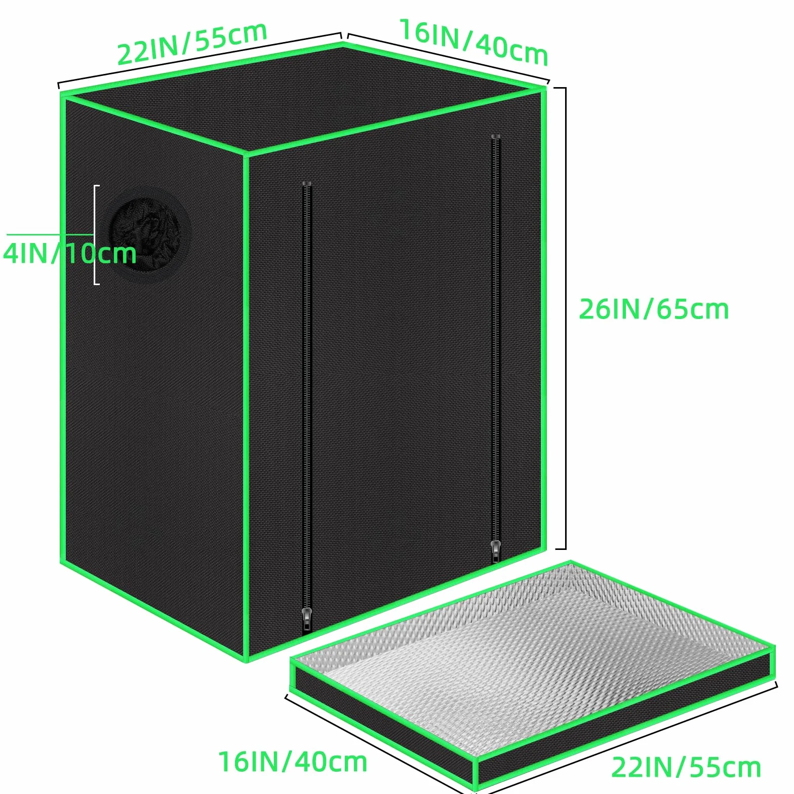 55 x 40 x 65 cm Grow Tent con ventana de observación, bandeja de suelo, ventana de ventilación y paso de cable (negro, poliéster)