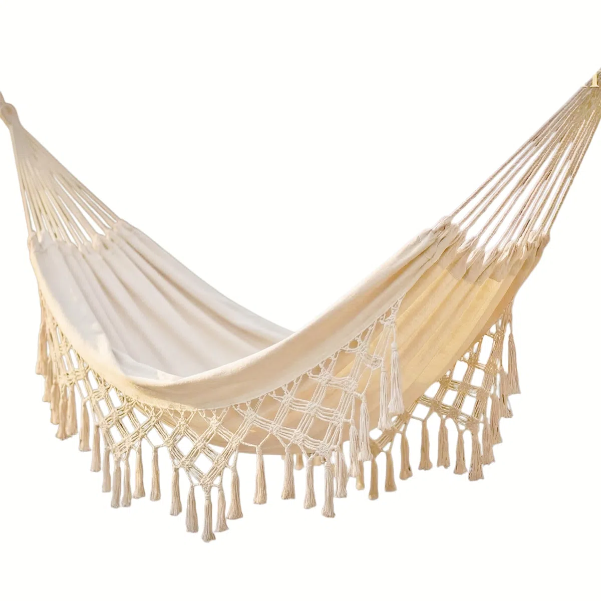 Hamaca Doble para el hogar, Interior y Exterior, hamac Boho, Hamaca macramé, hamacs Grande de algodón Suave, Cama para Dos Personas, Patio, Patio, Porche, césped y jardín (Blanco)