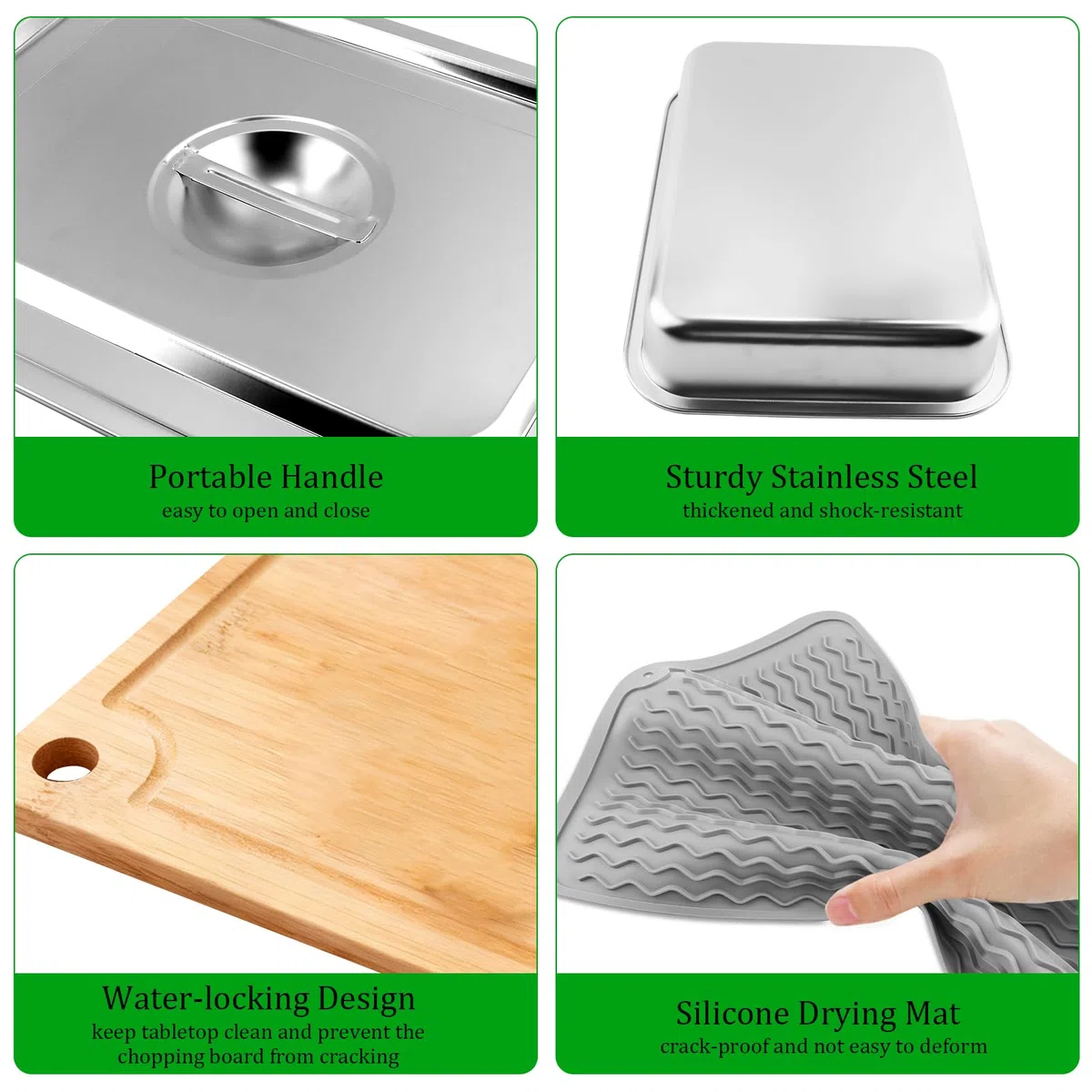 Kalolary Juego de bandejas para preparar barbacoas y servir, bandejas de preparación de barbacoa, bandejas de acero inoxidable, bandeja para marinar, bandeja para servir alimentos, bandeja de