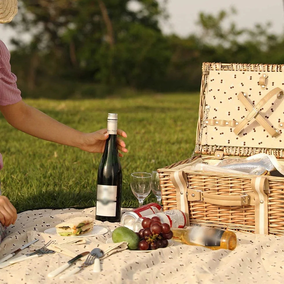 G Good Gain Juego de Cesta de Picnic para 2 Personas con Gran Bolsa Aislante Manta de Picnic Impermeable, Cesta de Mimbre para Camping, Al Aire Libre,San Valentín, Navidad,Agradecimiento,Cumpleaños