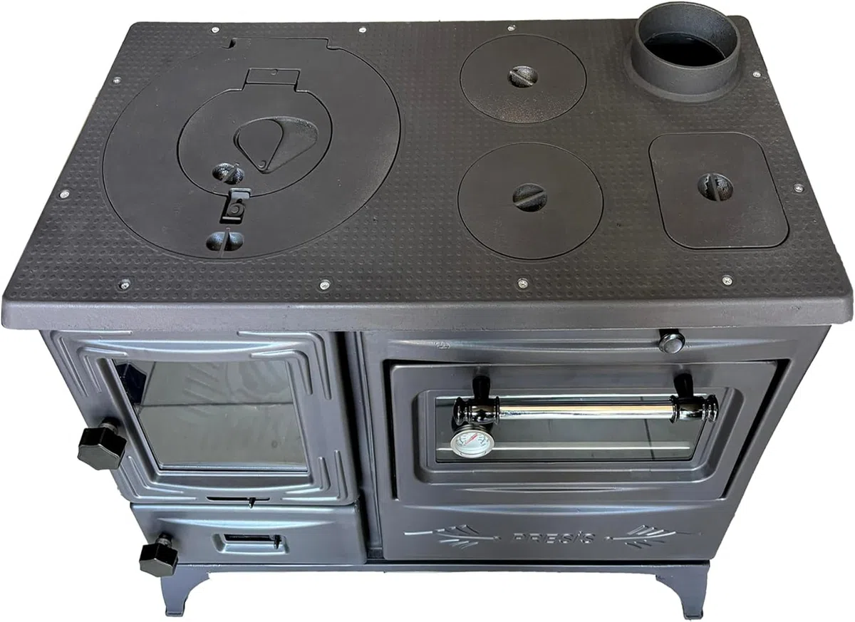 Colorful Cast Iron Wood Stove Pipe Set | 3 tubos rectos + 1 tubo de codo | Construcción duradera de hierro fundido | Compatible con palos de madera | Accesorio para cabina de cabina Village House