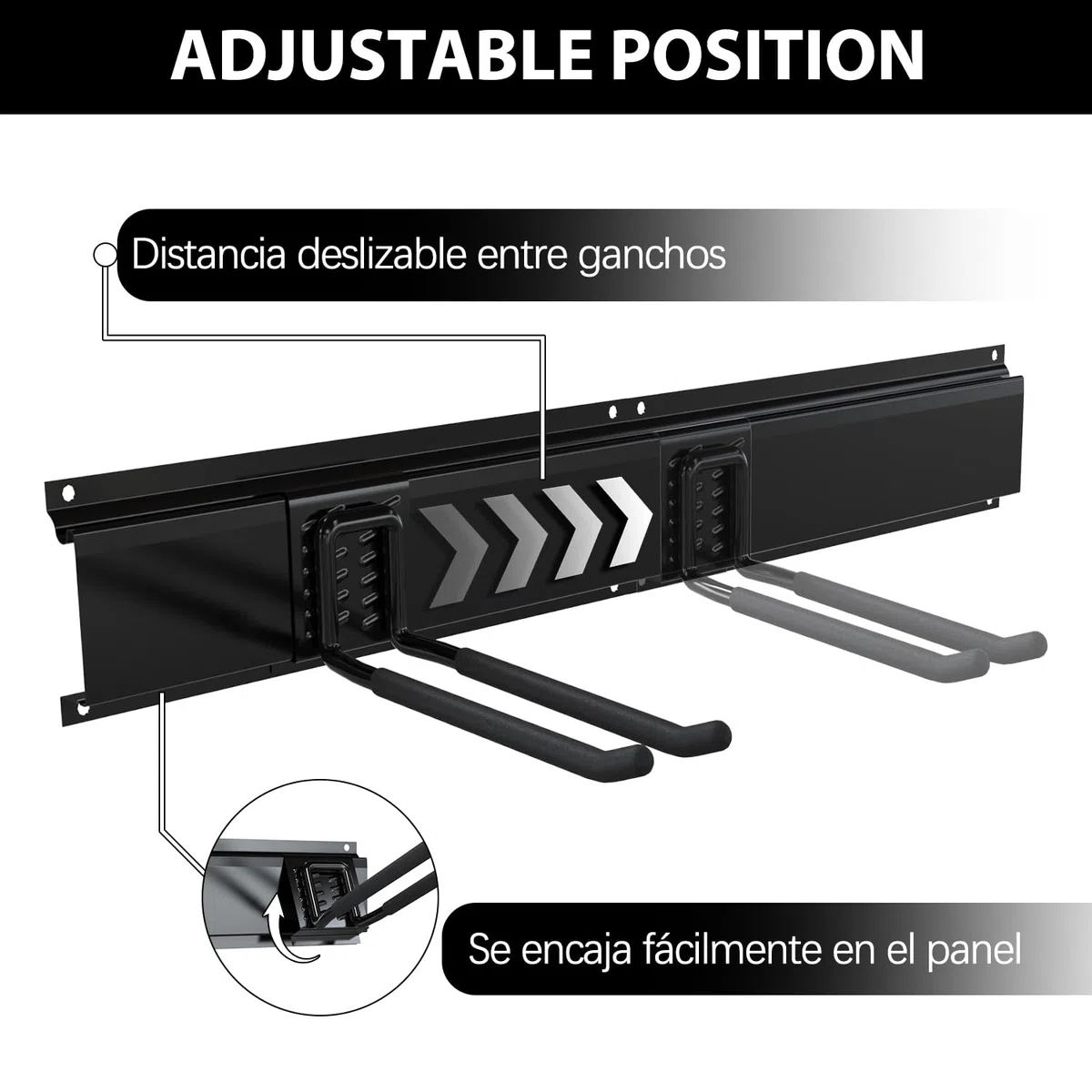 3-H 120cm Soporte Herramientas Pared,Ganchos Garaje Acero Aleado Organizador Herramientas Pared con 14 Ganchos,3 Rieles Deslizables,4 Correas para Esquí Silla Manguera Garaje Jardín