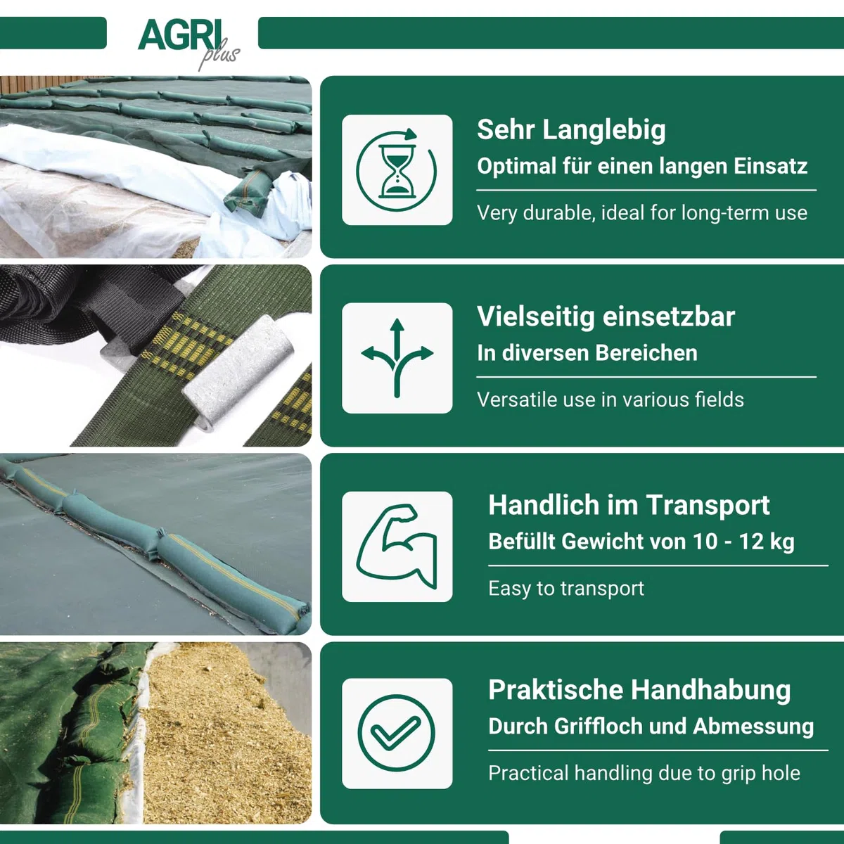 20 bolsas de arena de silo 270 x 1000/1200 mm – con asa/agujero de agarre incluye cierre de alambre – para silo y protección contra inundaciones