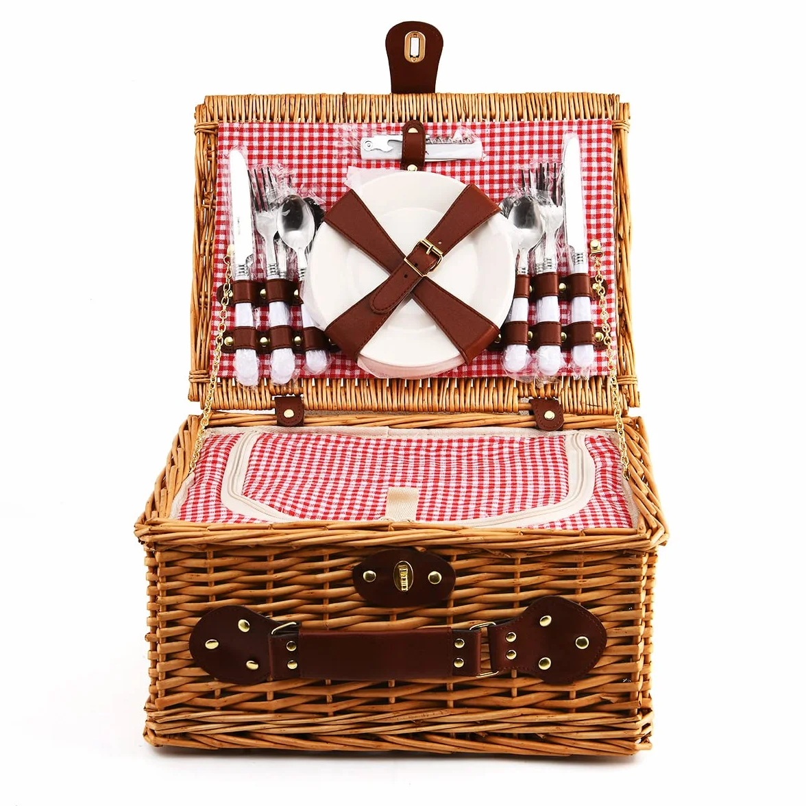 Cesta de Picnic Willow Hamper para 4 Personas, con una Caja de refrigeración aislada y una Manta Impermeable, un Paquete de Servicio de vajilla