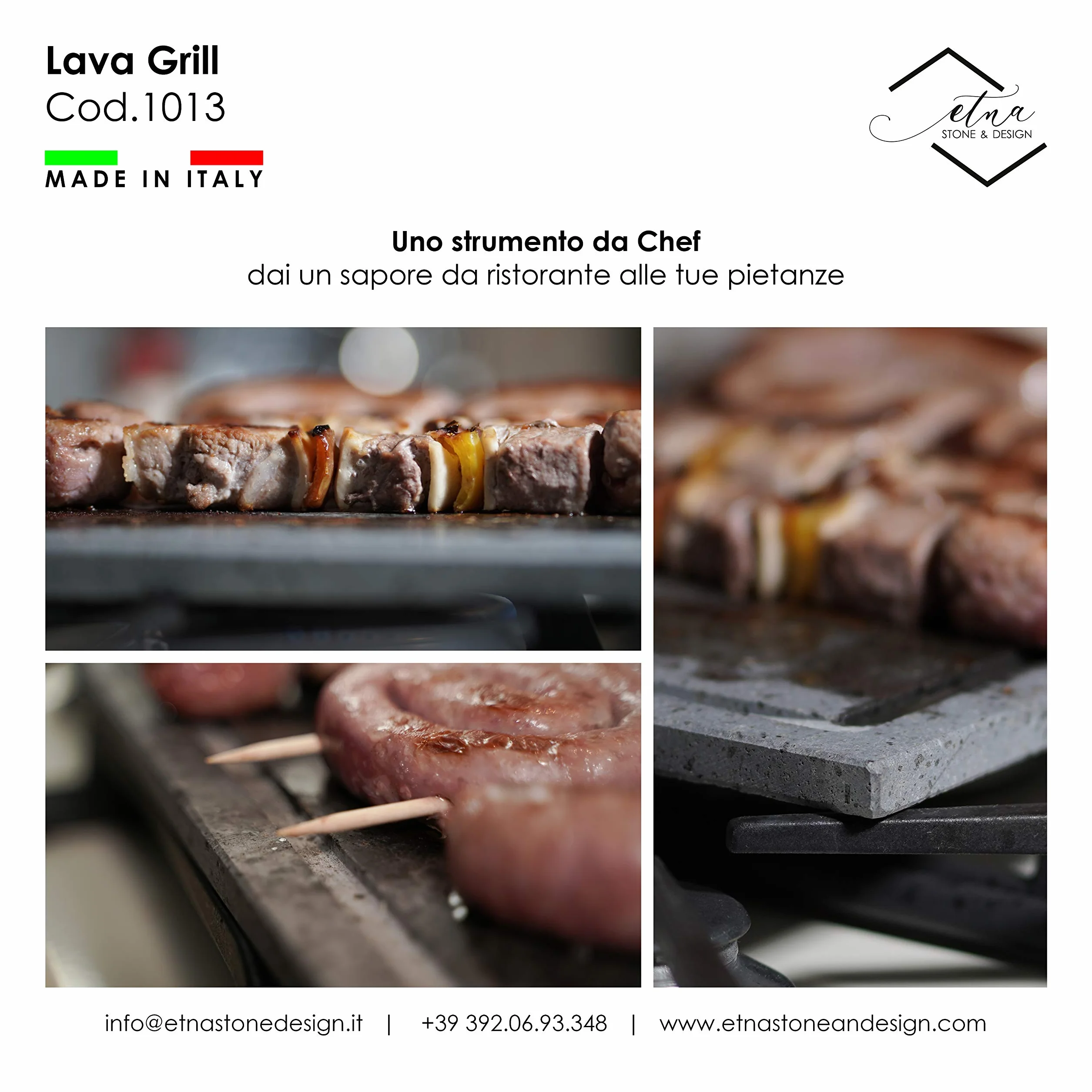 Etna Stone&Design Lava Grill Base_Parrilla de piedra volcánica étnica pulida para horno y barbacoa cocina carne, pescado, verduras y pizza (50 x 30 x 4 cm)