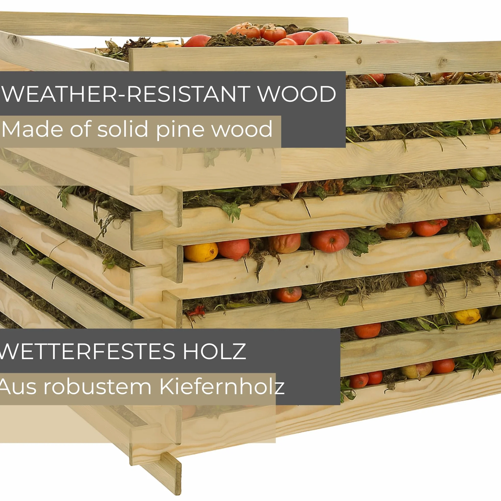 Compostador De Jardín De Madera 100x70x100 cm Compostador De Tablas Sistema De Compostaje Exterior Resistente A La Intemperie 600 L