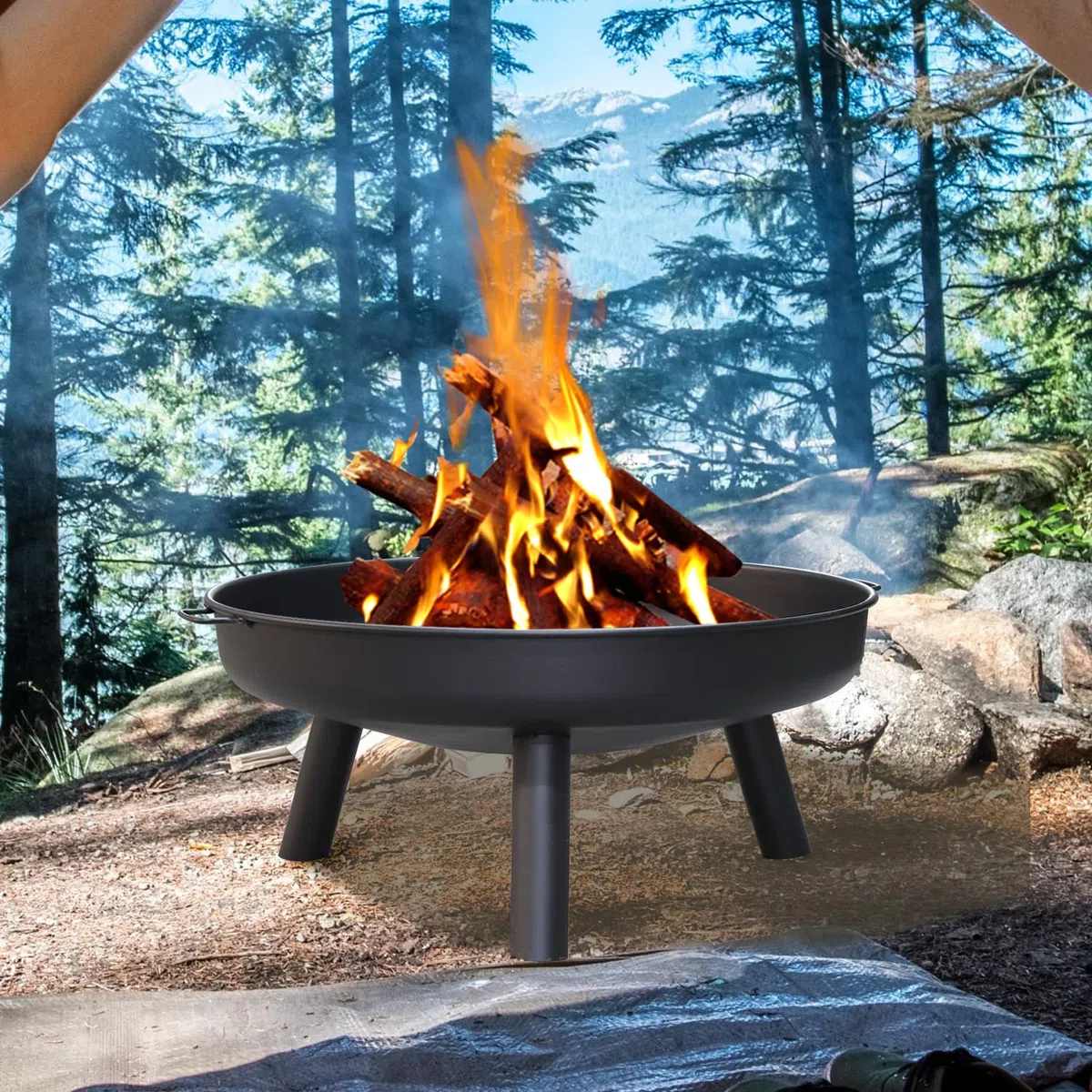 Brasero de 75 cm de diámetro, para exterior, con asas, brasero para balcón, patio, prado, bosque, chimenea, terraza, camping