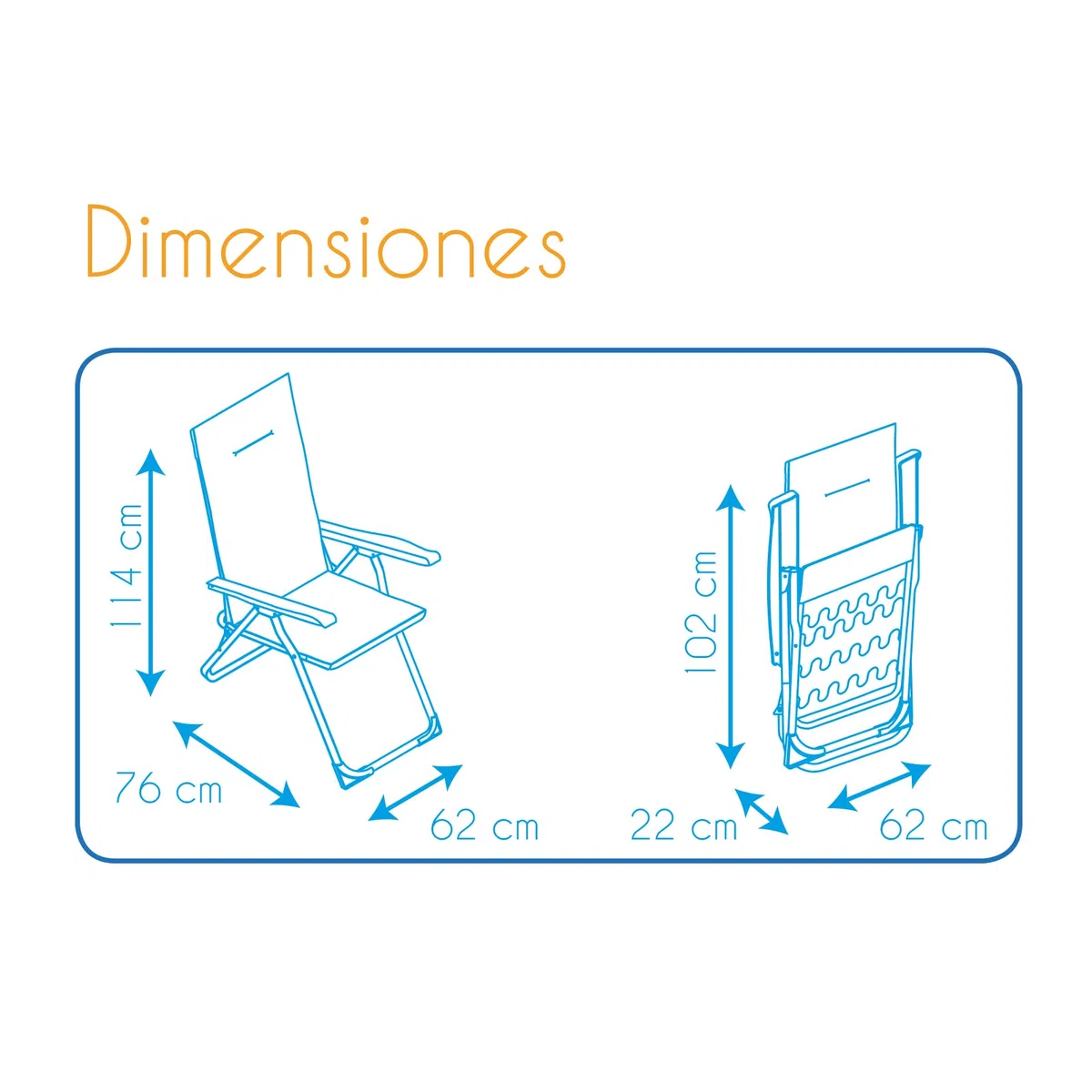 Silla Plegable de Jardín Reclinable y Acolchada 76x62x114 cm 6 Posiciones y Cabezal Anatómico Tejido lavable y Pies Estabilizadores para Mayor Seguridad