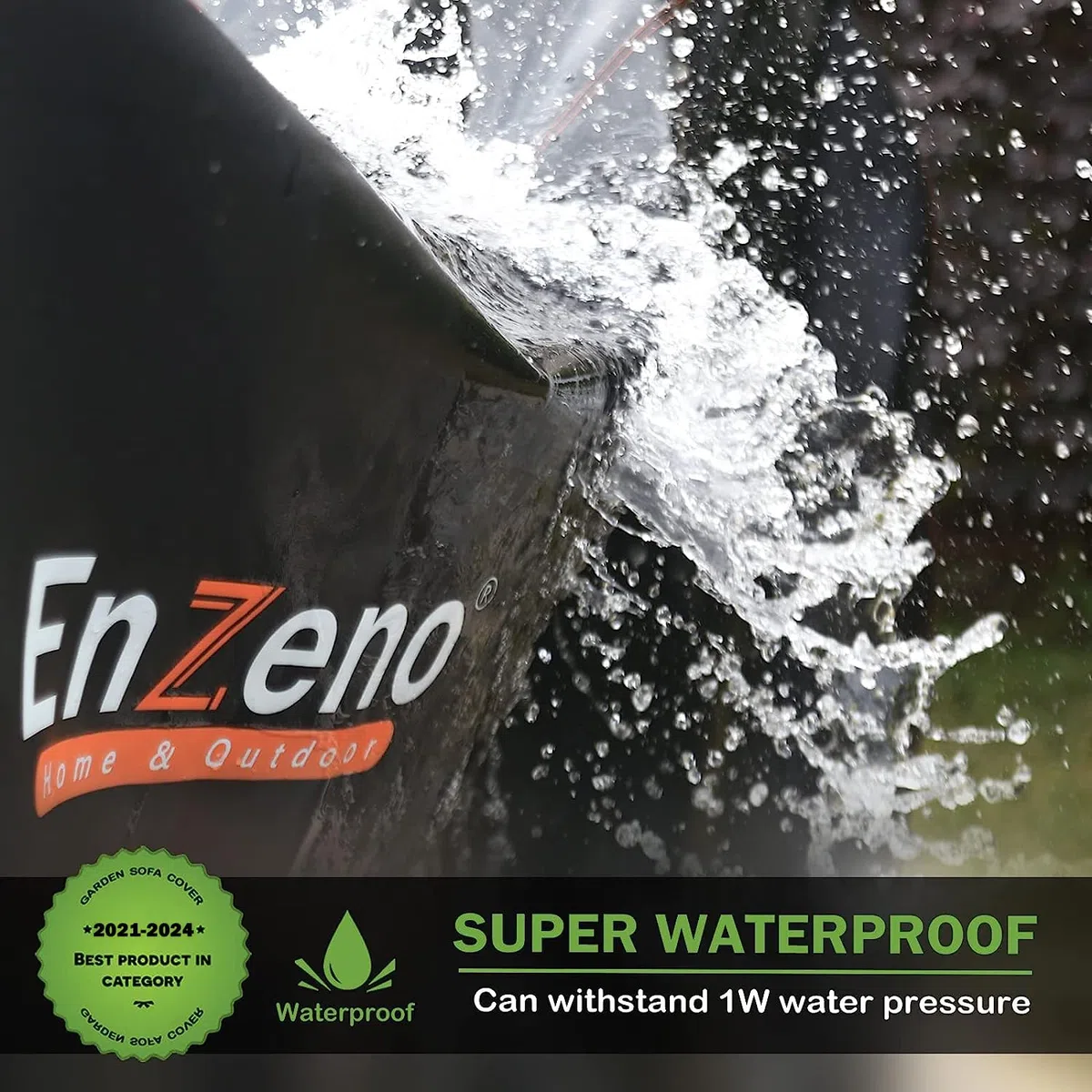 Enzeno Funda para muebles de jardín en forma de L impermeable, tela Oxford 420D resistente al agua, funda de sofá de ratán para exteriores con cinta impermeable (140 x 210 x 75 cm)