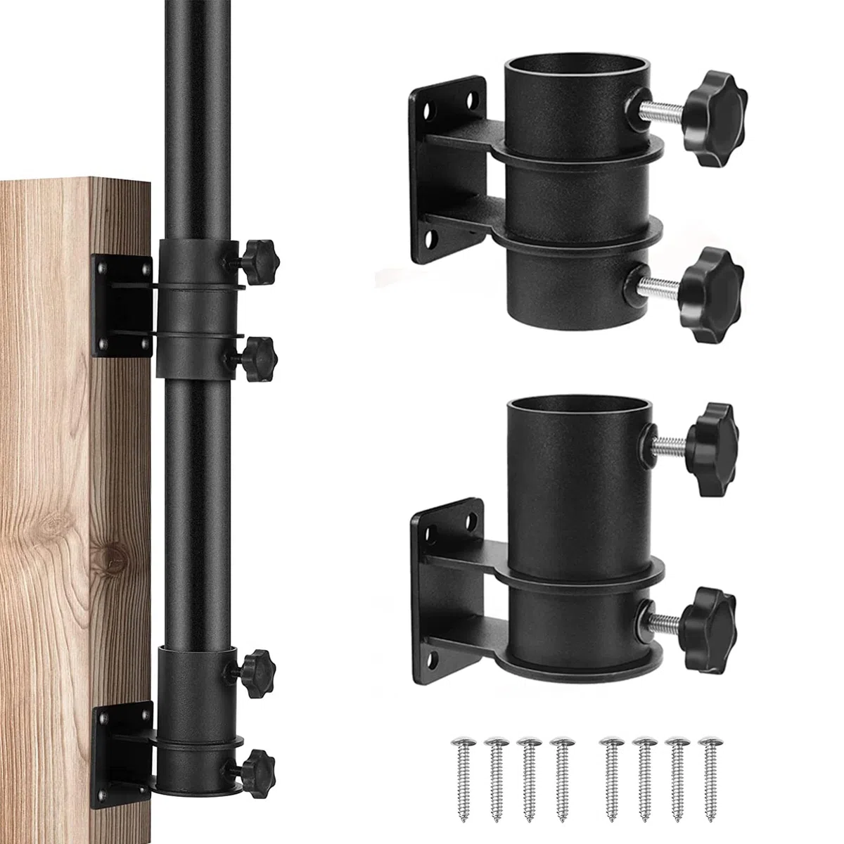 MENAYODA Soporte para sombrilla de terraza, soporte para sombrilla de exterior, soporte ajustable para sombrilla se fija a la barandilla para vallas, balcón o patio, soporte plano (montaje plano)