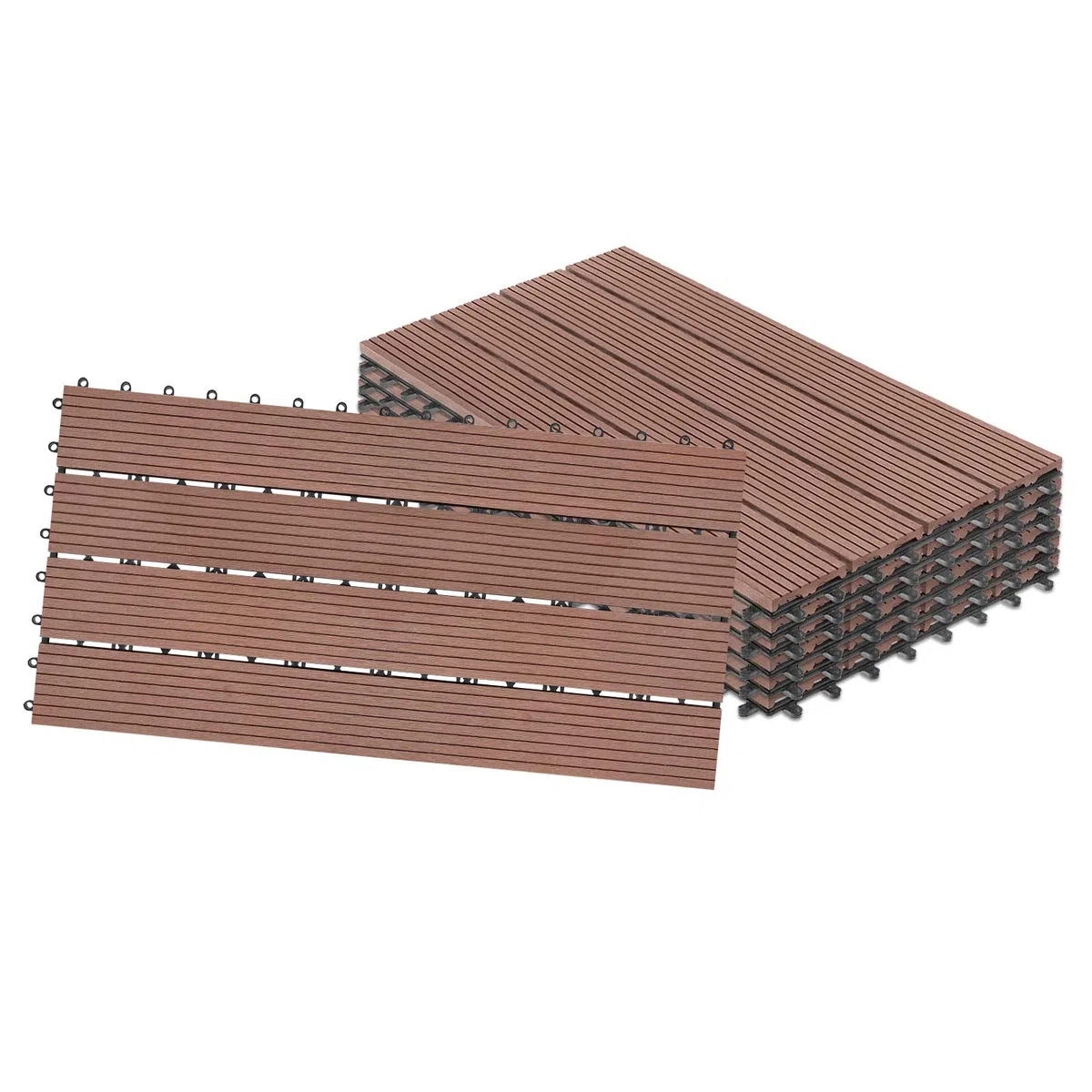 NAIZY Baldosas de madera para terraza 30x60cm Suelos de WPC Autoensamblaje Tablones de plástico con aspecto de madera para jardín Balcón Terraza (6 piezas por 1m2, marrón)