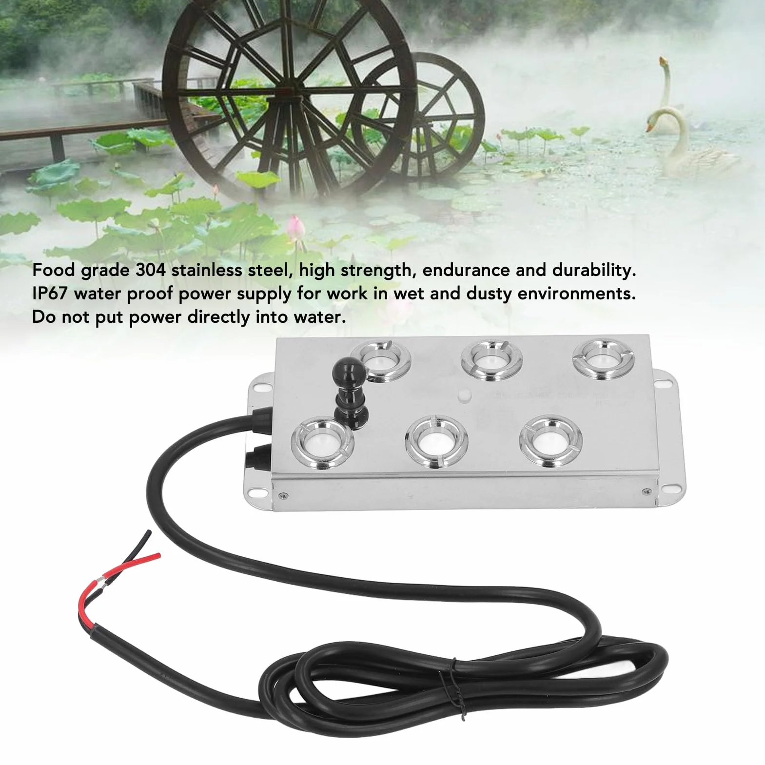 Asixxsix Nebulizador Ultrasónico para Fuente de Estanque de Agua, Generador de Niebla de 6 Cabezales de Acero Inoxidable IP67 a Prueba de Agua, Humidificador de Aire con Atomizador