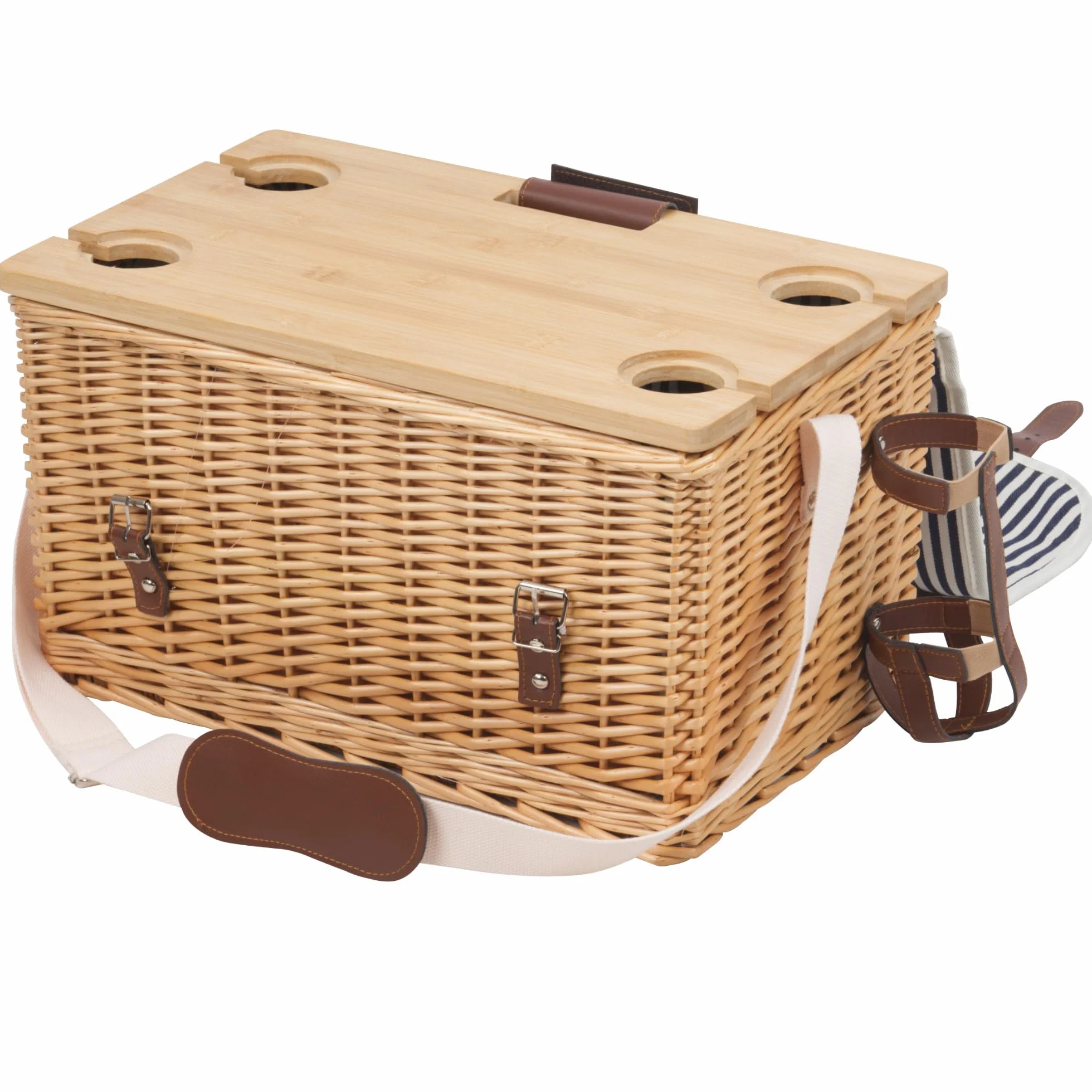 CampFeuer Cesta de Mimbre para Picnic con Correas de Polipiel | 4 Personas | 25 Piezas | Set de Picnic con Platos de Cerámica, Cubiertos, Copas, Manta de Picnic, Mesa y Mucho Más