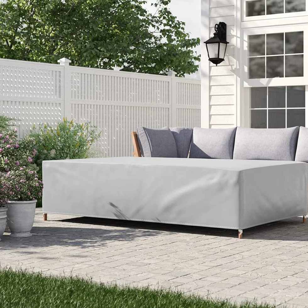 Funda Mesa Jardin Impermeable Varios tamaños 420D Oxford Rectangular Cubre Mueble Jardin Funda Impermeable Anti-UV Resitente al Polvo para Muebles de Exterior sillas mesas Plata 220x90x80cm