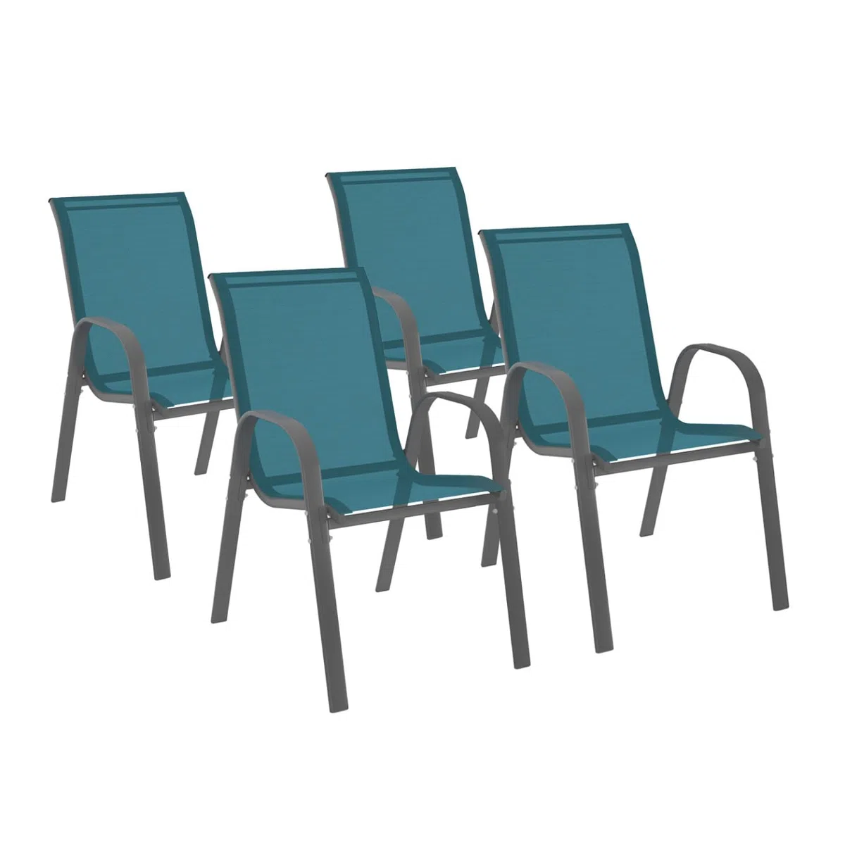 IDMarket - Juego de 4 sillas de jardín LYMA de metal y textileno apilables azul pato