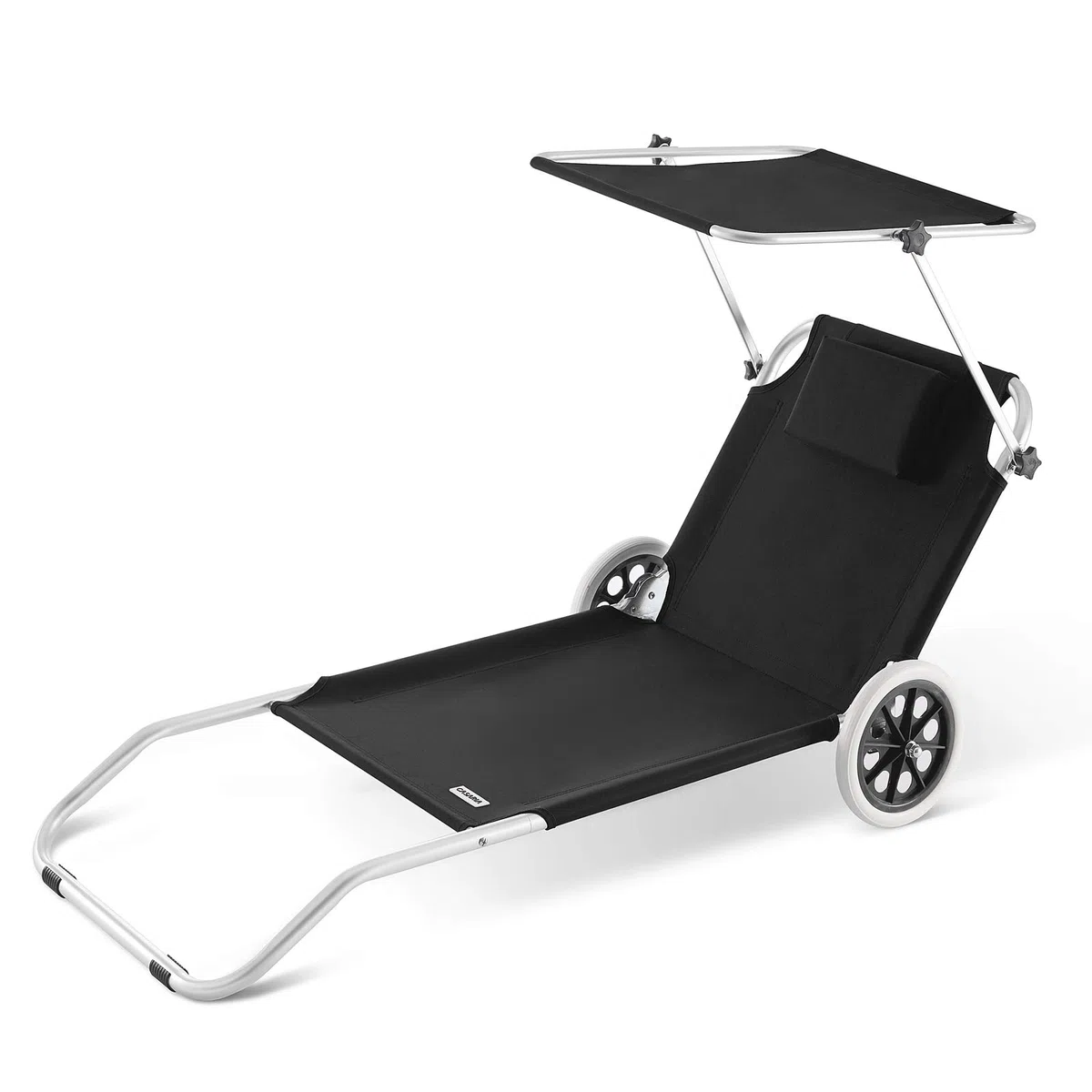 CASARIA Tumbona Jardín Silla Playa Portatil Carrito Plegable 2 Ruedas 150x52cm 115Kg Parasol Cojin