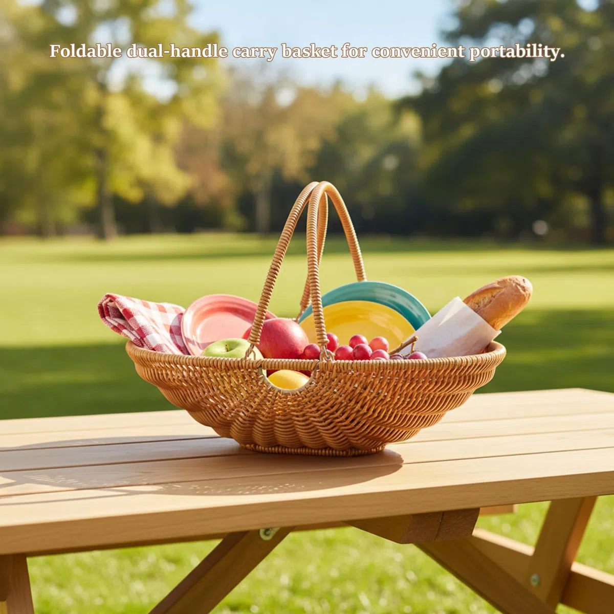 Cesta de cosecha para verduras de jardín, cesta de cosecha de jardín tejida de PP con asa plegable para recolección de frutas, granja, picnic, almacenamiento de cocina y decoración rústic