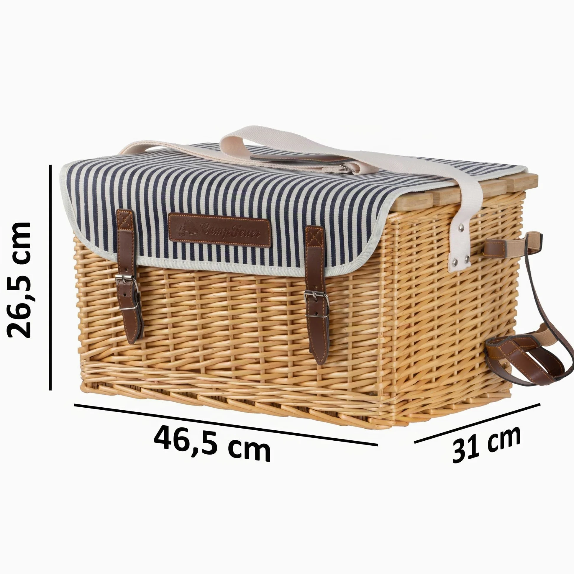CampFeuer Cesta de Mimbre para Picnic con Correas de Polipiel | 4 Personas | 25 Piezas | Set de Picnic con Platos de Cerámica, Cubiertos, Copas, Manta de Picnic, Mesa y Mucho Más