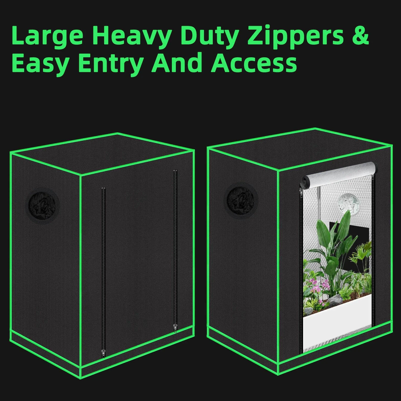 55 x 40 x 65 cm Grow Tent con ventana de observación, bandeja de suelo, ventana de ventilación y paso de cable (negro, poliéster)
