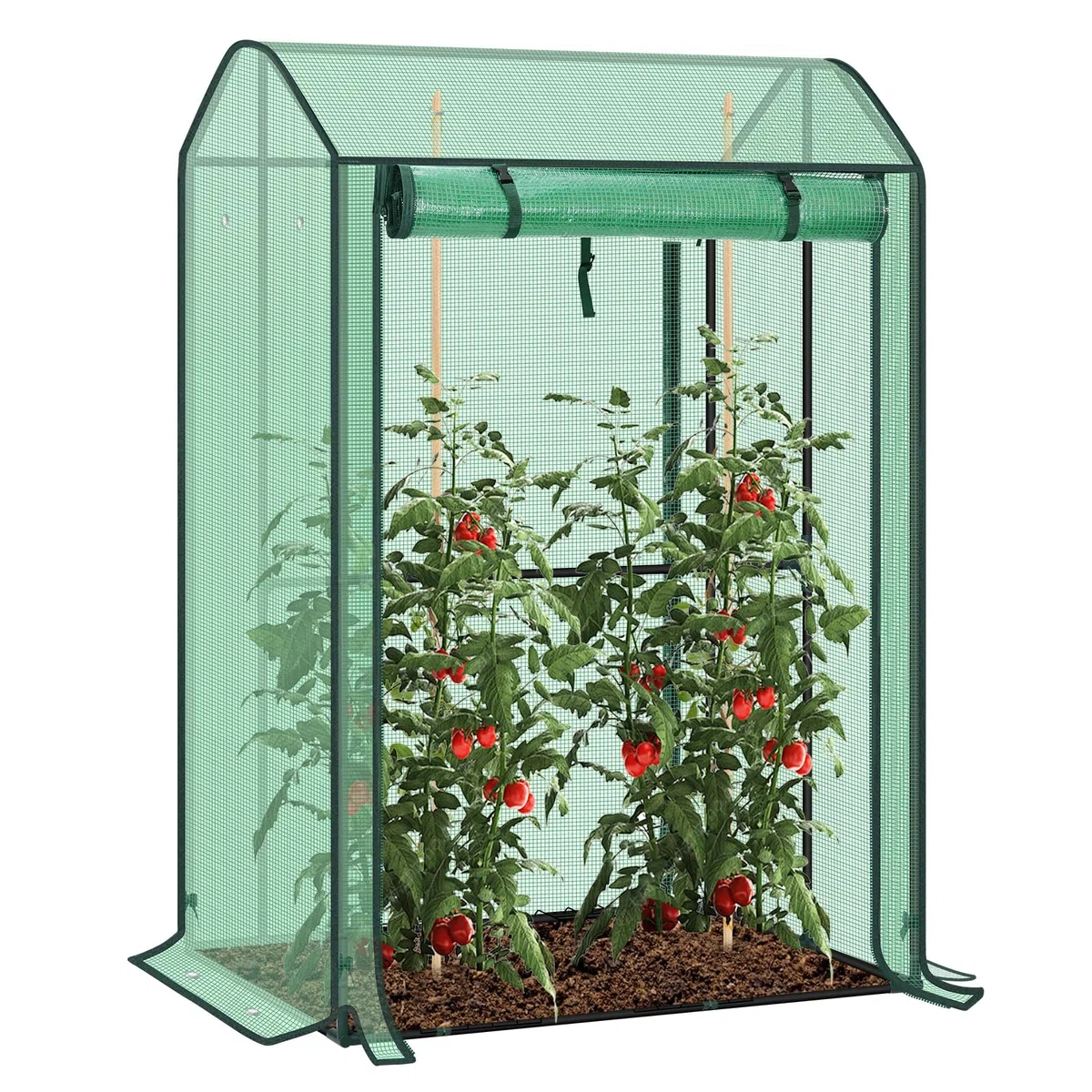 WOLTU Invernadero de Jardín, Invernadero con Puertas Enrollables, PE 140 g/m2, con Paredes Laterales, para Plantas Trepadoras, como Tomates Enredaderas, Verde