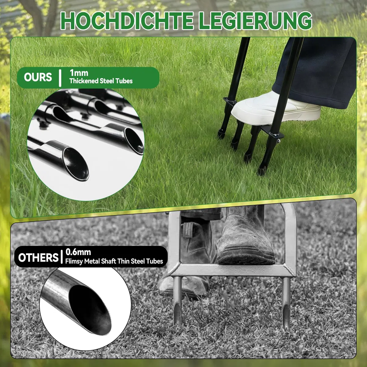 Aireador de núcleo de césped, herramienta aireadora de césped de dientes huecos mejorada, tapón manual de suelo de jardín, agarre suave de 4 puntas, estaca de aireación de núcleo resistente para