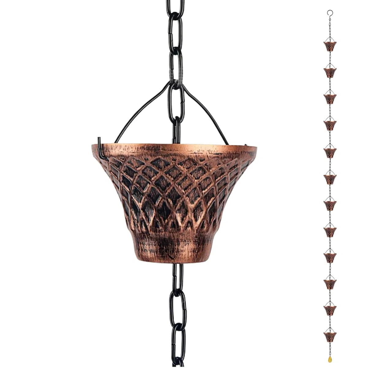 Genérico Cadena De Lluvia,Tubo De Desagüe De Cobre 2.7 Metros - 12 Tazas para Canalones - para Techo Jardín Exterior Porche Árbol Casa