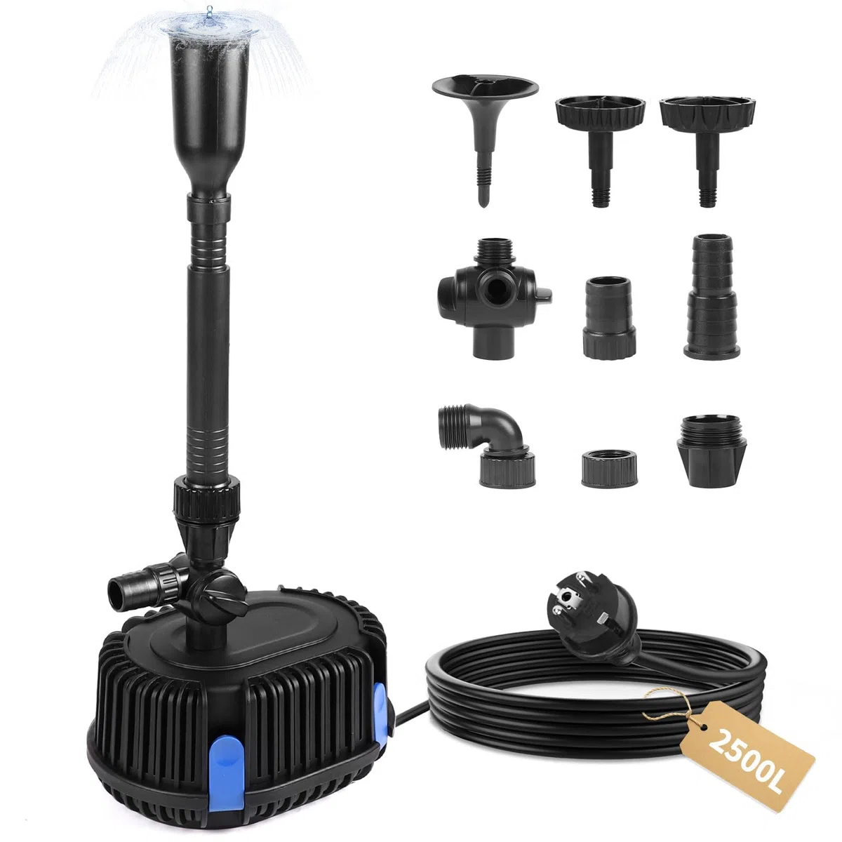 DBREAKS Bomba para Fuente 2500L/H 2,7M, Bomba de Estanque Exterior 45W, Bomba Agua de Jardín de Sumergibles con 10M Cable, Bomba de Arroyo de Filtro, para Cursos de Agua, Cascadas, Arroyos, Jardín