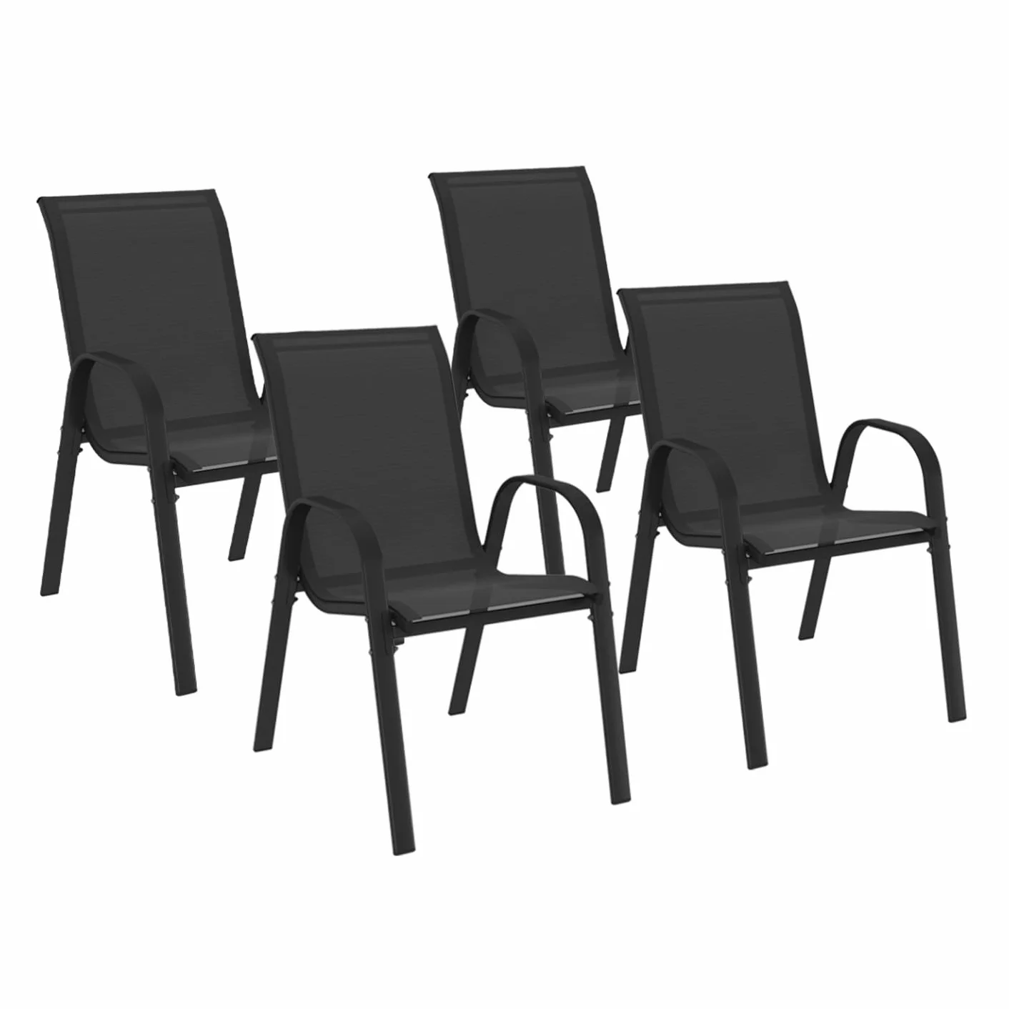 IDMarket - Juego de 4 sillas apilables de metal y textileno negro LYMA