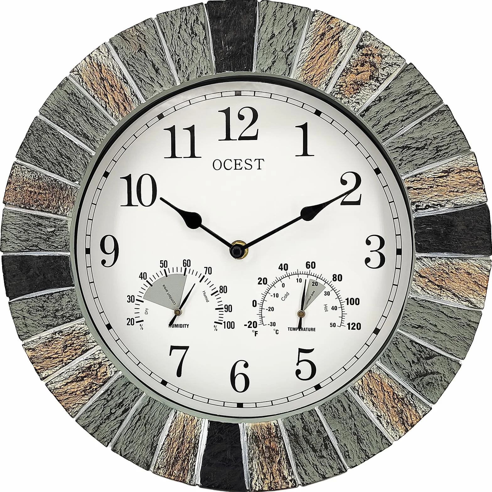 OCEST Relojes de jardín Resistentes al Agua al Aire Libre, Reloj de Pared Grande de Resina de 13 Pulgadas con termómetro e higrómetro, Funciona con Pilas, Relojes Decorativos Que no Hacen tictac para