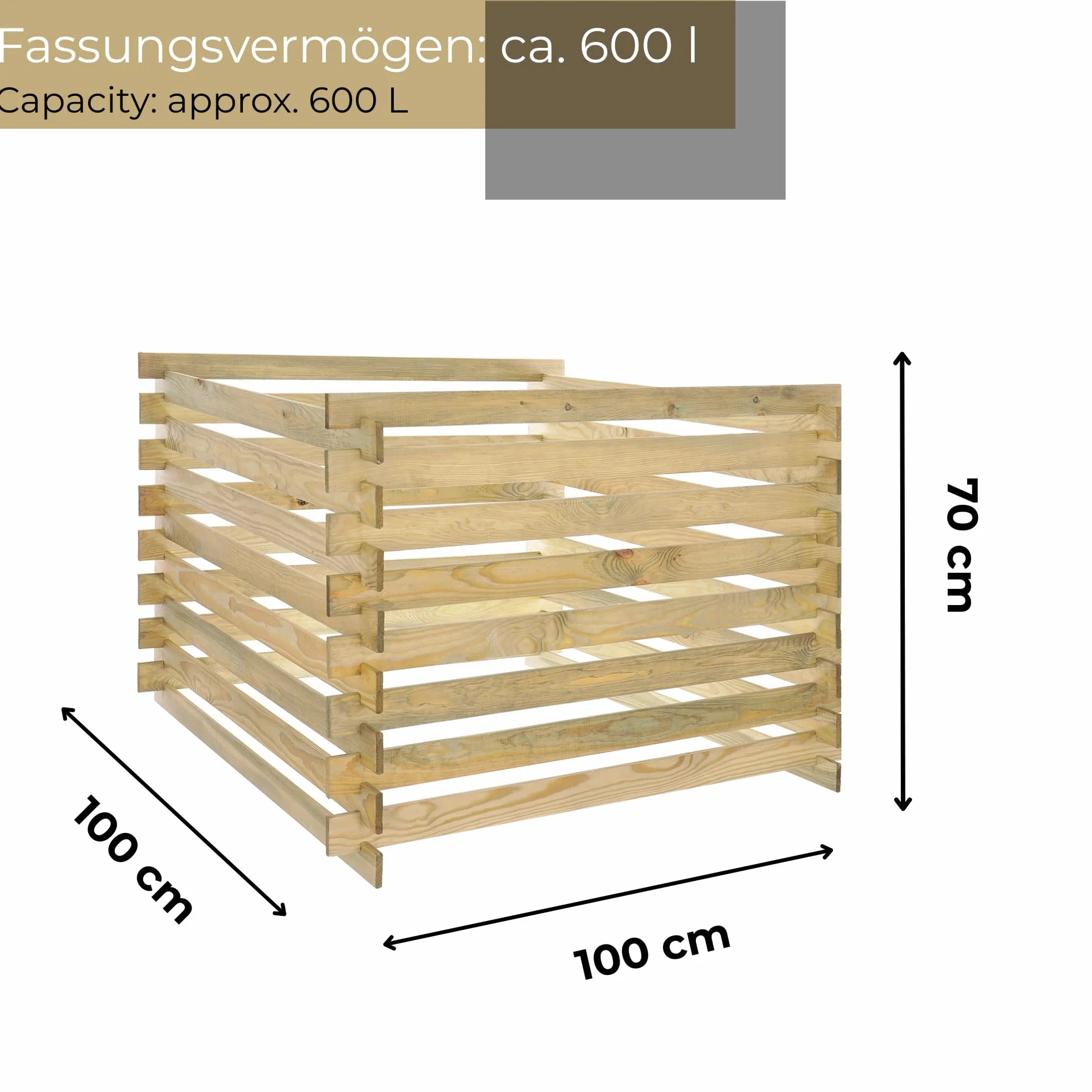 Compostador De Jardín De Madera 100x70x100 cm Compostador De Tablas Sistema De Compostaje Exterior Resistente A La Intemperie 600 L