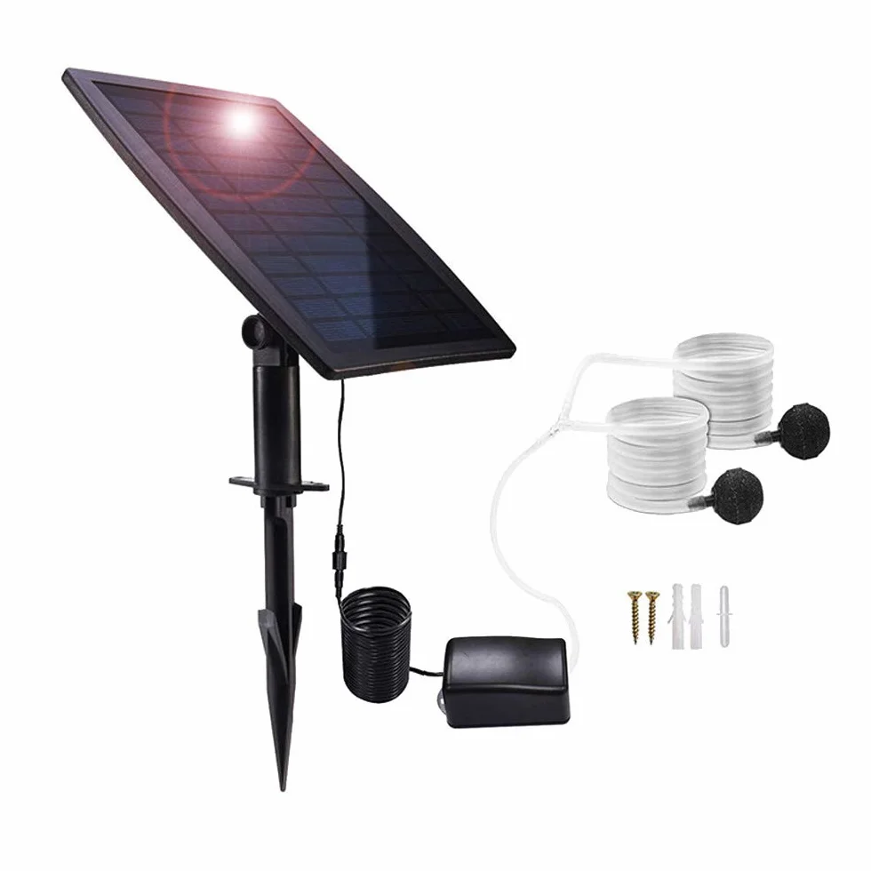 Kit De Bomba De Aire con Energía Solar, Panel Solar De 2.5W, Bomba De Aire, Mangueras De Aire Y Piedras De Ventilación para Piscina De Estanque De Peces De Jardín Estanque De Pesca