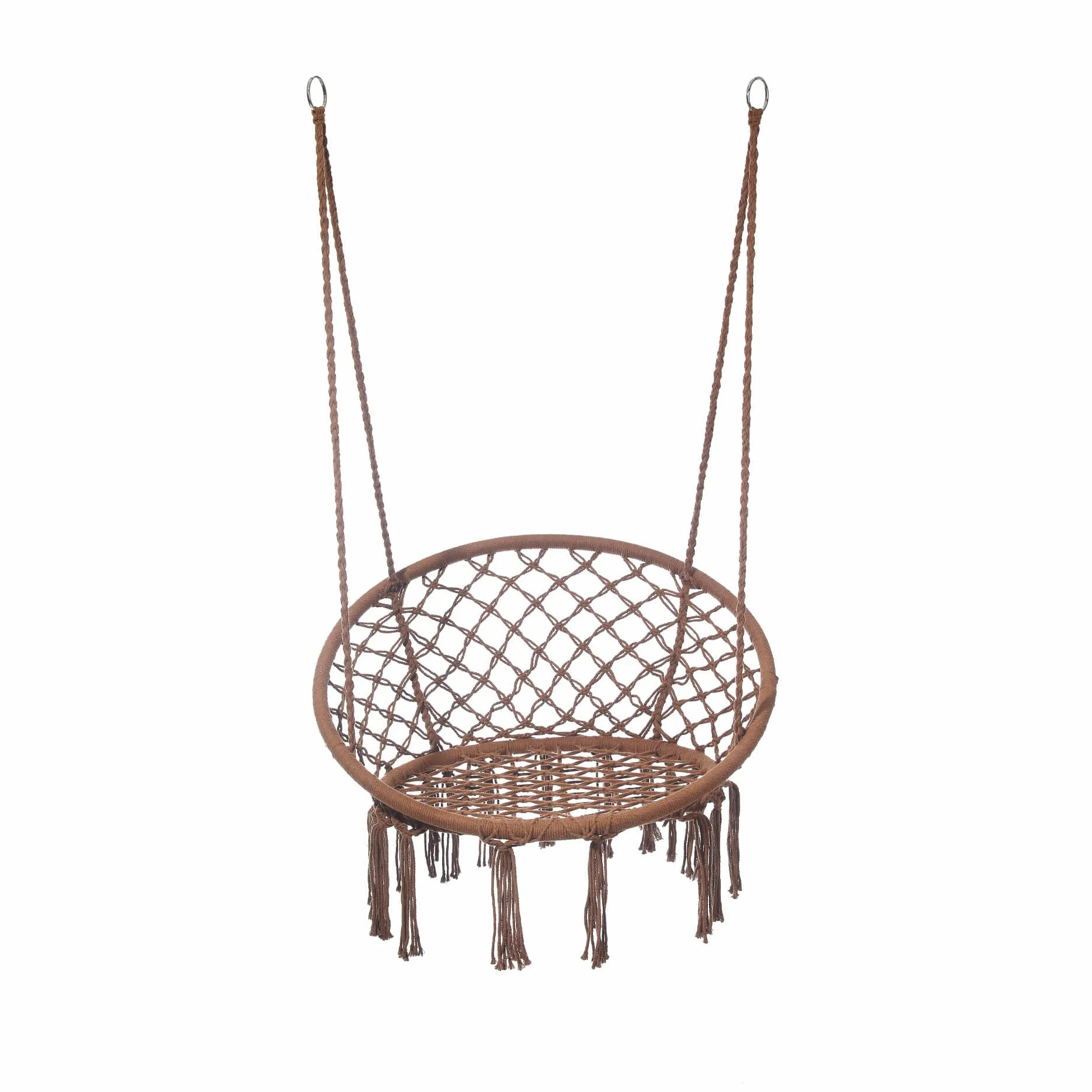 Rebecca Mobili Silla colgante, mecedora, marrón, acero polialgodón, para exterior o interior, robusta, estilo boho – Medidas 120 x 80 x 60 cm – Art. RE7176