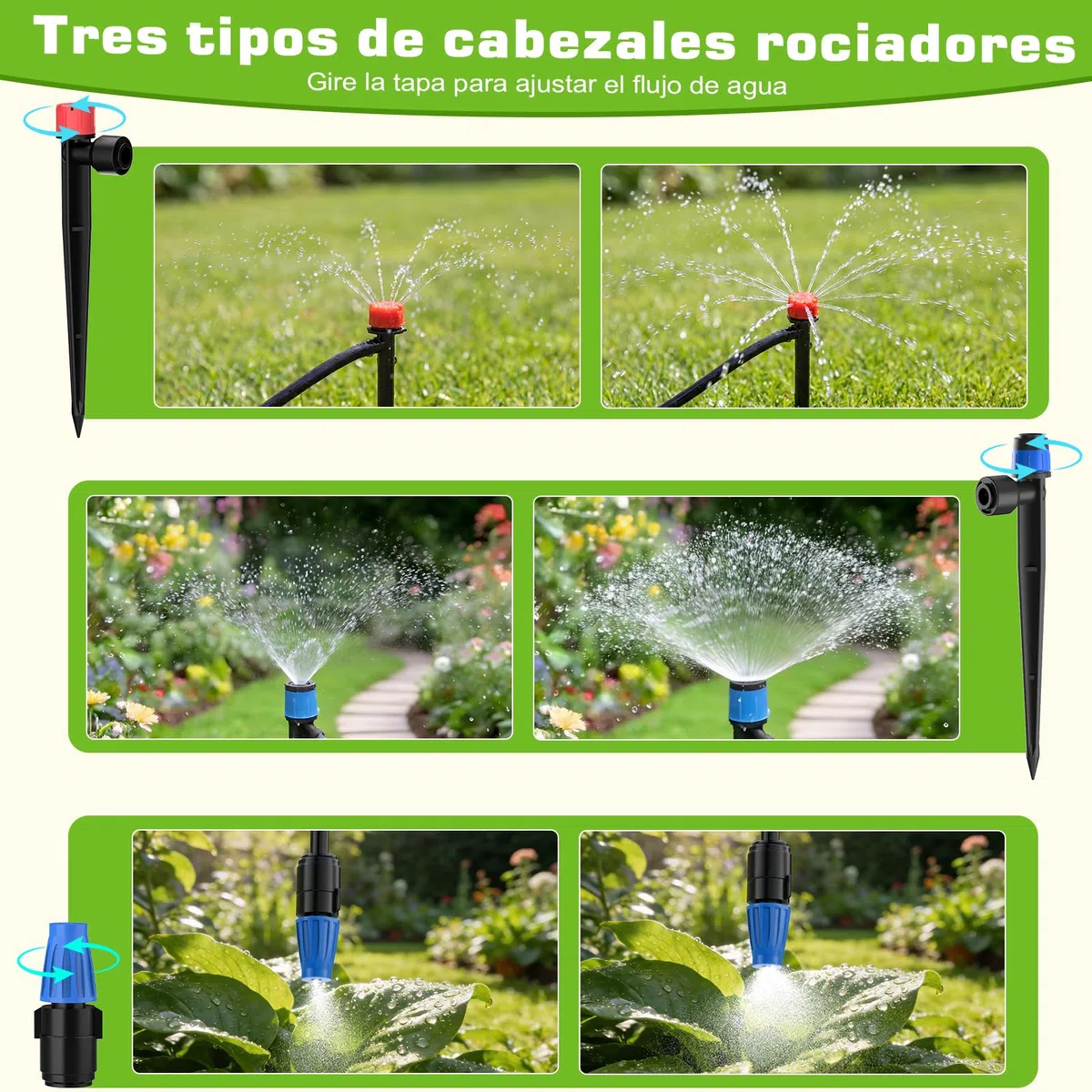 Kit Riego por Goteo con Programador Riego, 25M+25M Sistema de Riego por Goteo Accesorios Riego Goteo con Ajustable Boquilla Aspersor Pulverizador y Gotero Riego Automático para Jardín