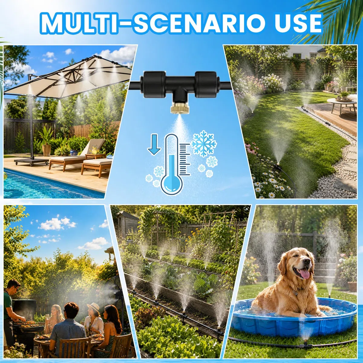 Landrip Kit Nebulizador Terraza Jardín,18M, con 20 Boquillas + 1 Filtro para Jardín, Terraza, Invernadero y Parque Acuático