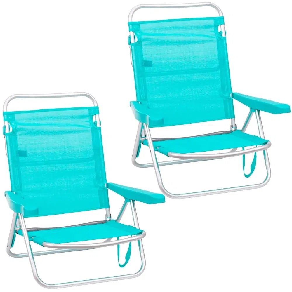 Creaciones Llopis Pack 2 Sillas de Playa Bajas Plegables Reclinables y Convertibles en Tumbona (Aguamarina)