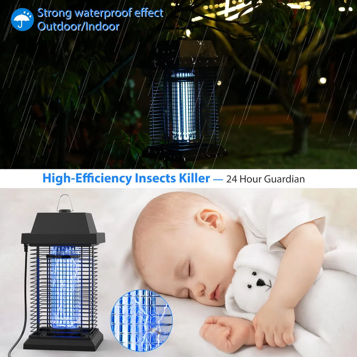 Lampara Antimosquitos Electrico TMACTIME 20W 4500V UV, Mata Mosquitos Electrico Alcance Efectivo de 100m² Sin Químicos Tóxicos, Adecuado para Interiores y Exteriores Como Cocina, Sala de Estar, Jardín