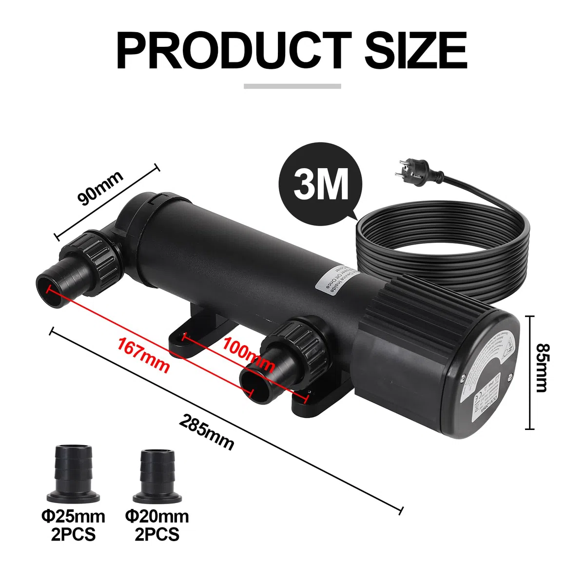 CPROSP Clarificador UV Estanque 1500l/h | Esterilizador UV-C 9W | Adaptadores 19-38mm | Cable 3m | IP44