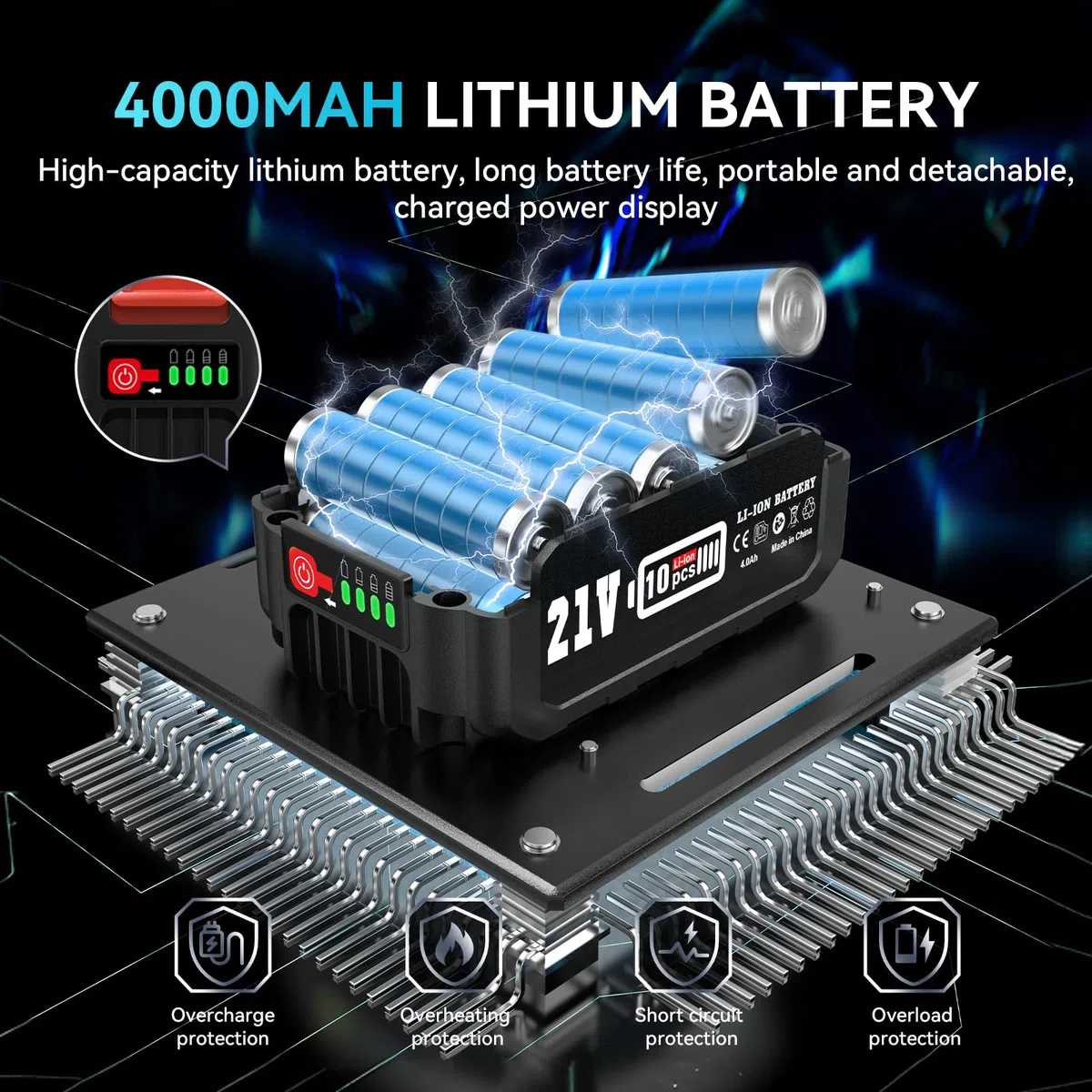 SEESII Tijeras Cortasetos de Batería, Cortasetos Eléctrico 500 W, con Batería 1x4000mAh y Cargador, Longitud de Hoja 30cm & 15cm, para setos, ramitas Finas y céspedes