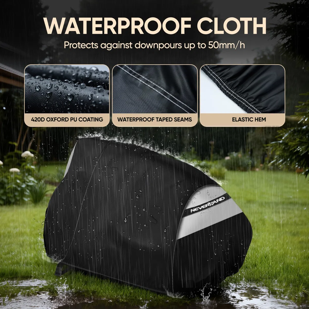 NEVERLAND Funda para cortacésped, ajuste universal, 72 x 54 x 46 pulgadas, cubierta impermeable y resistente al viento para tractor con hebillas y correas, poliuretano Oxford resistente para