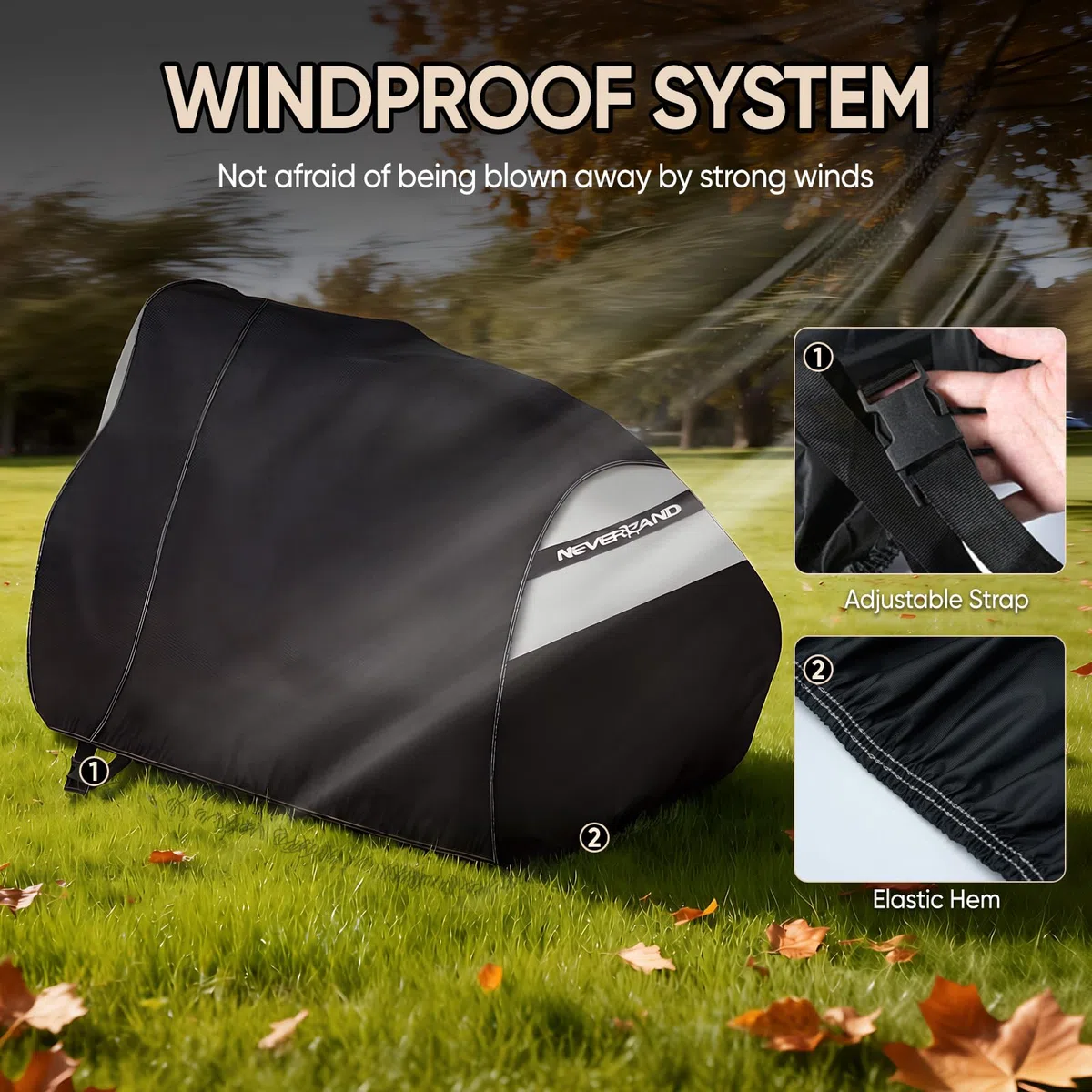 NEVERLAND Funda para cortacésped, ajuste universal, 72 x 54 x 46 pulgadas, cubierta impermeable y resistente al viento para tractor con hebillas y correas, poliuretano Oxford resistente para
