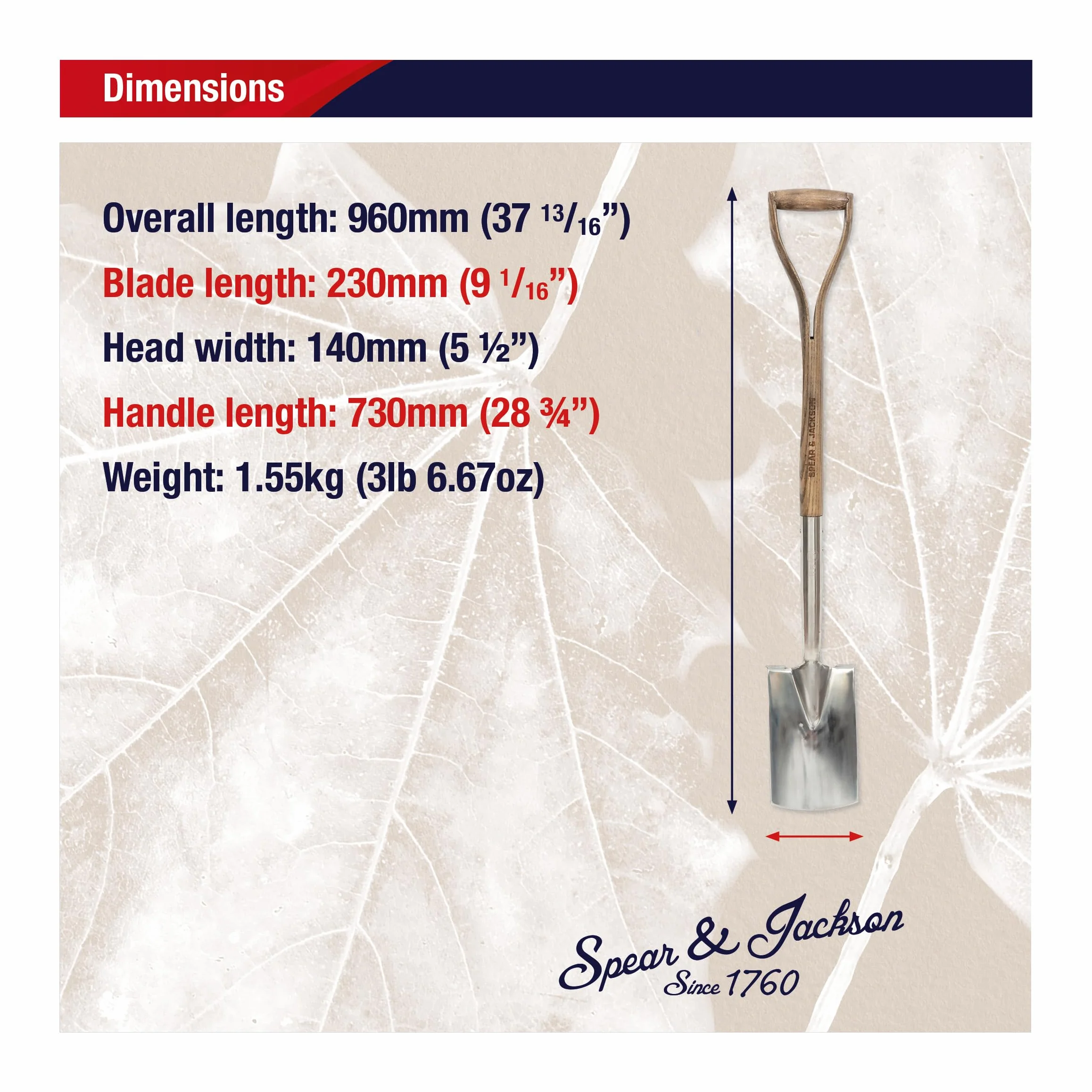 Spear & Jackson 4454BS Pala de borde tradicional de acero inoxidable