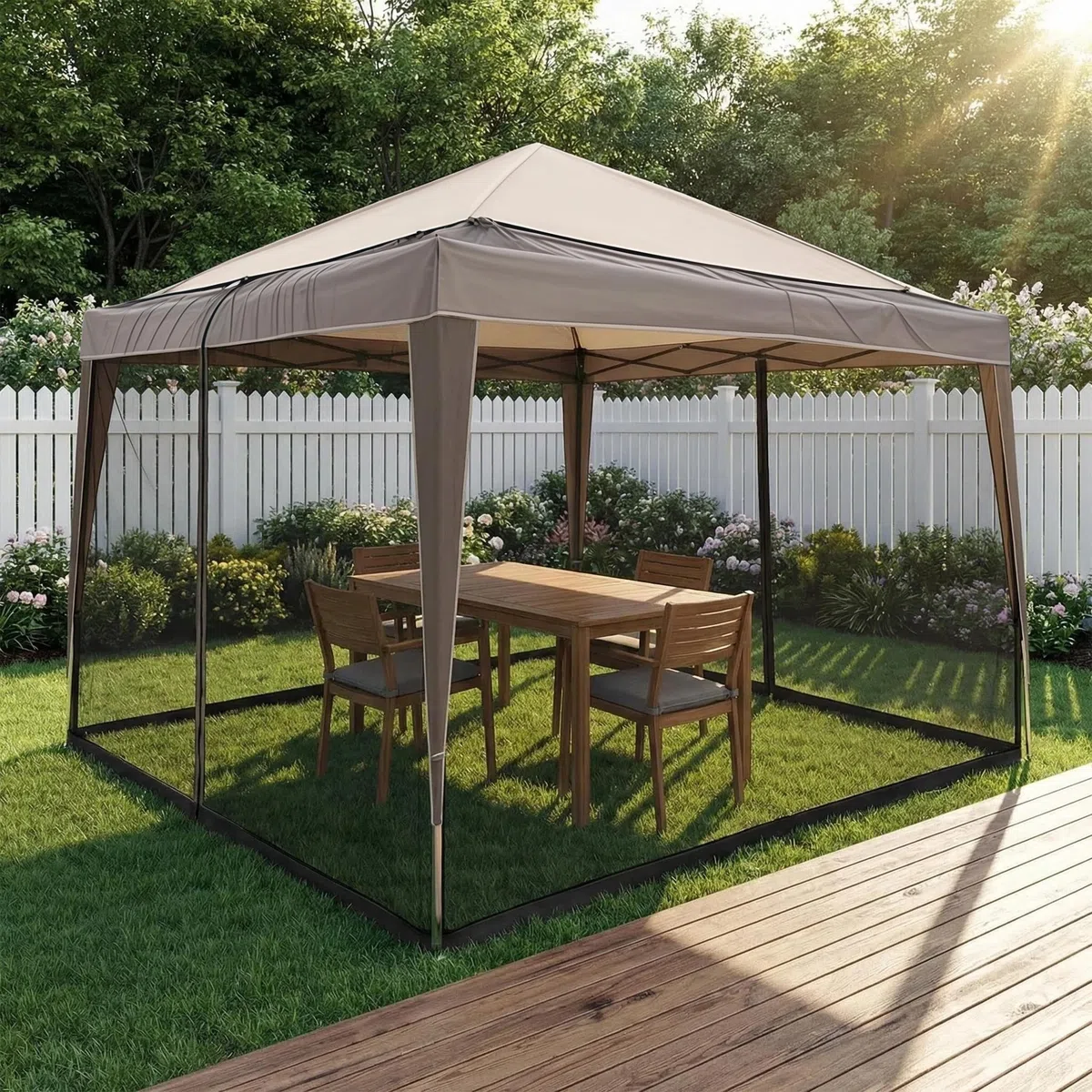 Mosquitera para carpa de 3 x 3 m, ajustable, con 2 puertas con cremallera, mosquitera con base rellenable de agua, para jardín, patio, camping, color negro