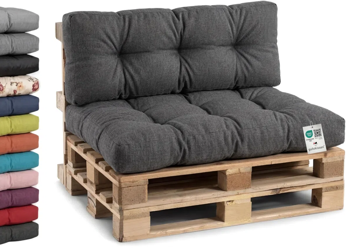 Gutekissen® Cojines para Palets - Sofá Palets Jardín - Asiento Y Respaldo - Exterior E Interior - Muebles De Palets Tamaños - PPI (Set (Asiento 120x80 +Respaldo 120x40), Antracita)