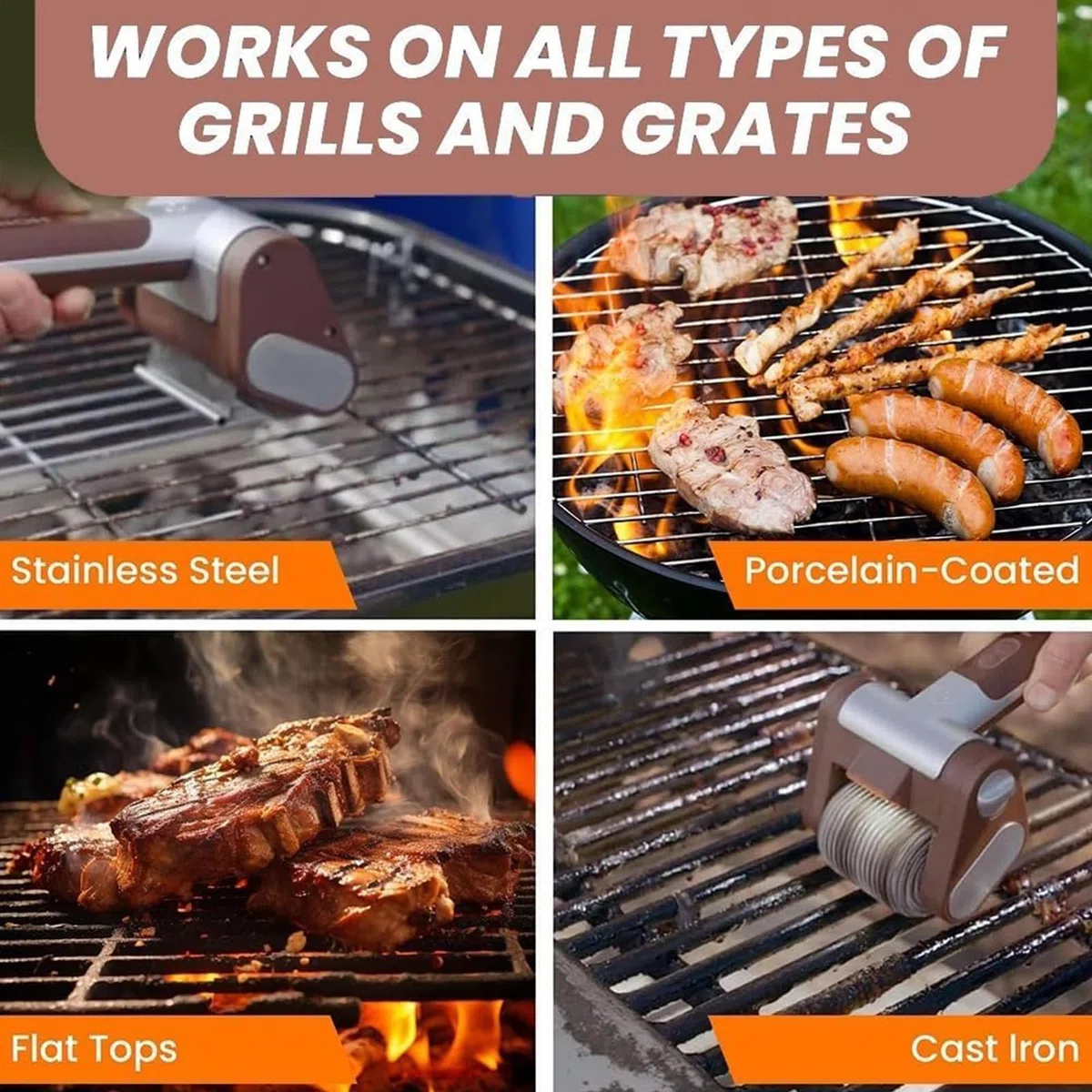Electric Grill Bruash,Electric Grill Cleaner Bristle Free,Bristle-Free Spinning Grill Brush,Removable Wireless Electric Grill Brush with LED Light,Suitable for Outdoor Grills-B